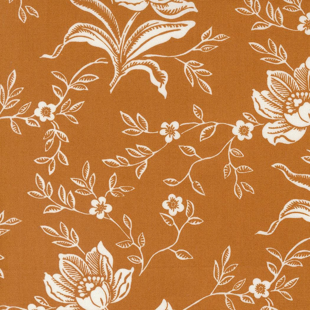 Denim and Daisies Woodcut Bloom Nutmeg 35380 15 by Fig Tree and Co- Moda- 1/2 Yard
