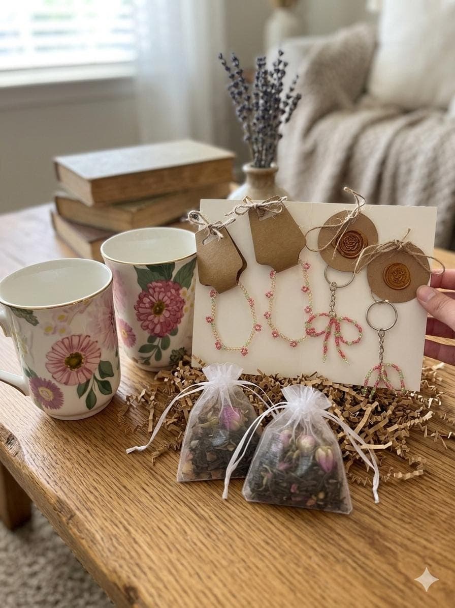 Matching Ceramic Mugs, Handmade Bracelets, Keychains, Turkish Tea Gift Set - image 4