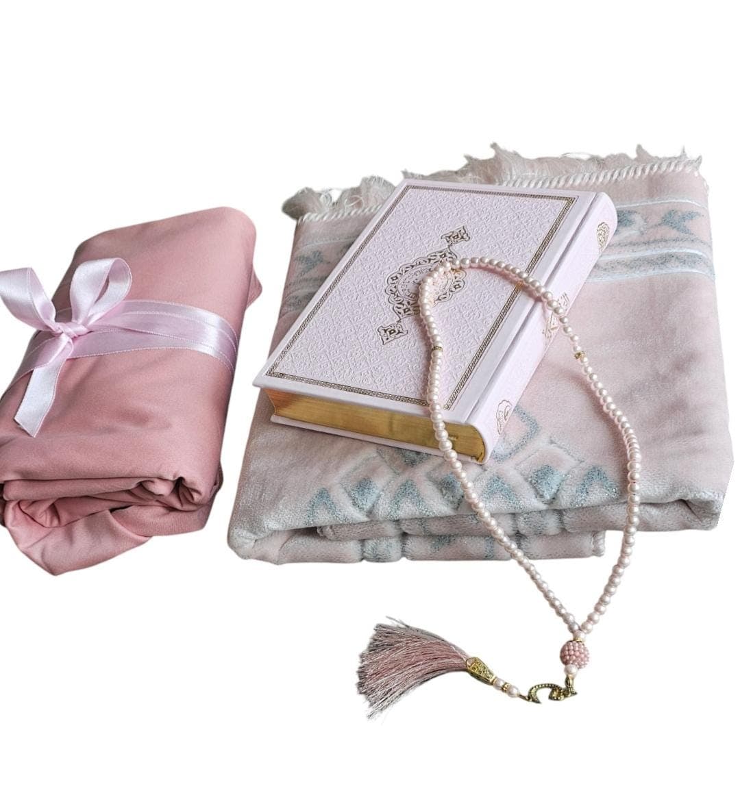 Personalized Prayer Dress Set: Velvet Mat, Quran, Rosary - Eid Ramadan Gift - image 4