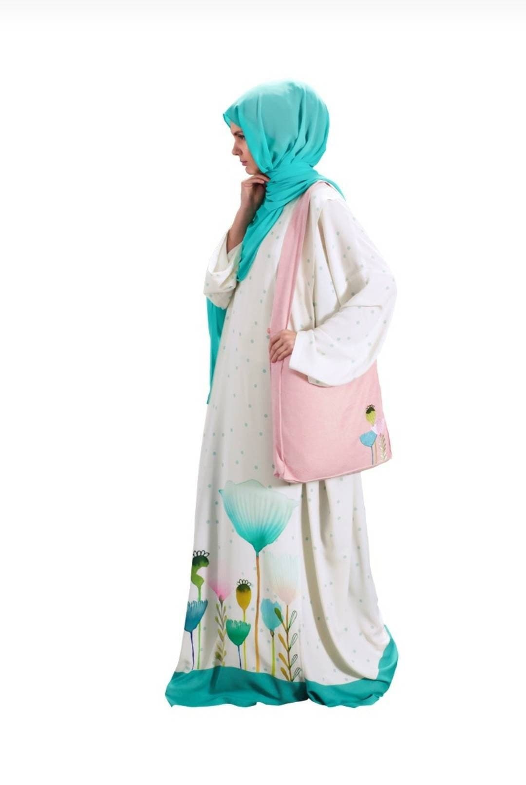 Handmade Islamic Prayer Dress Abaya Set: Velvet Mat & Bag - image 3