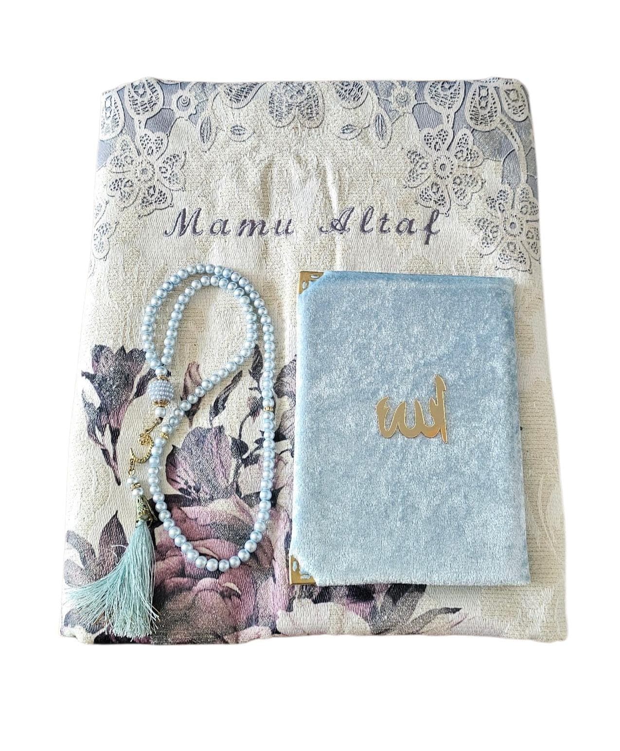 Personalized Islamic Gift Set: Prayer Mat, Quran, Tasbih - Eid, Umrah