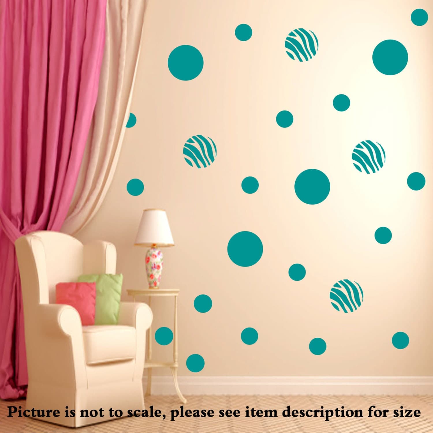 50 Polka Dot Wall Stickers Zebra print vinyl mural Nursery room wall decors