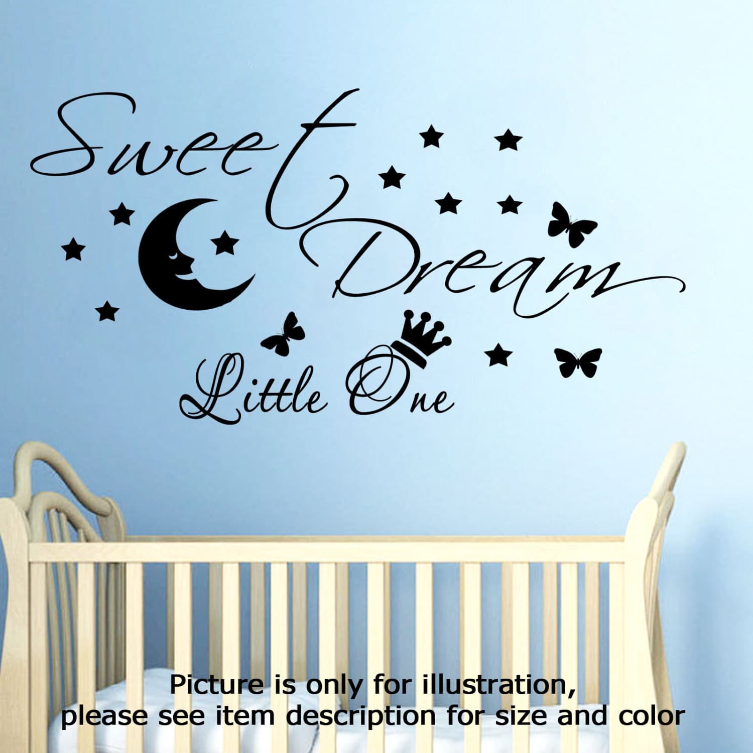 Sweet Dream Little one Moon Star Wall Quote Vinyl Stickers Nursery Crown Decals