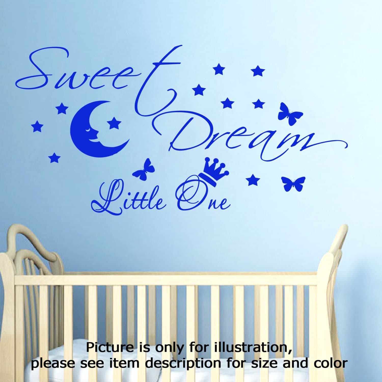 Sweet Dream Little one Moon Star Wall Quote Vinyl Stickers Nursery Crown Decals - image 3