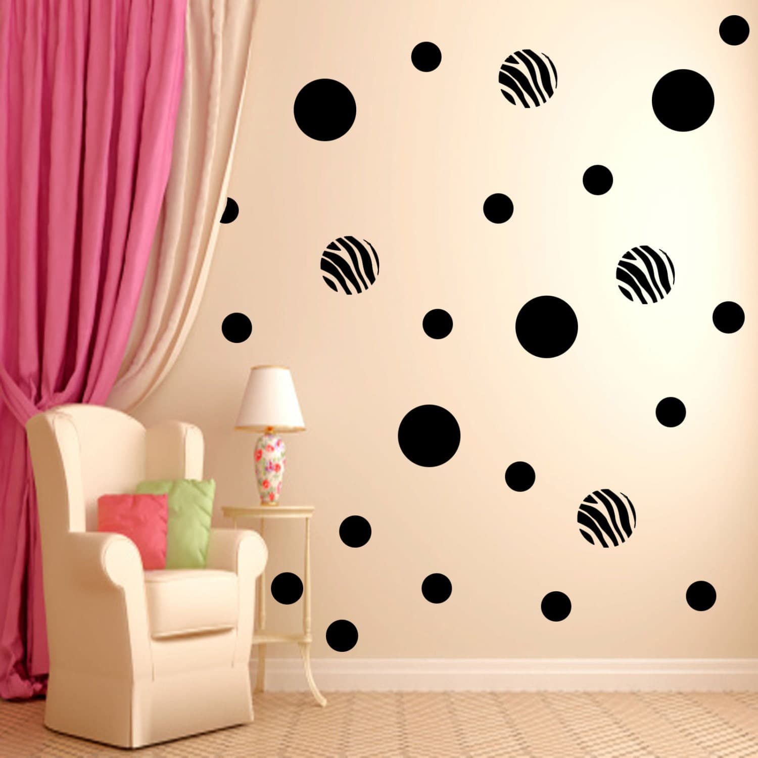 50 Polka Dot Wall Stickers Zebra print vinyl mural Nursery room wall decors - image 4