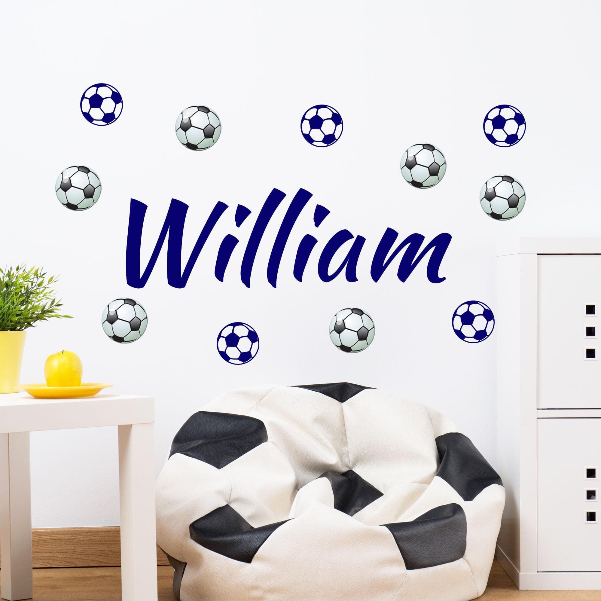 Custom Name Multi Football Wall Stickers, Sports Wall Decor, Colour Soccer Decals Print