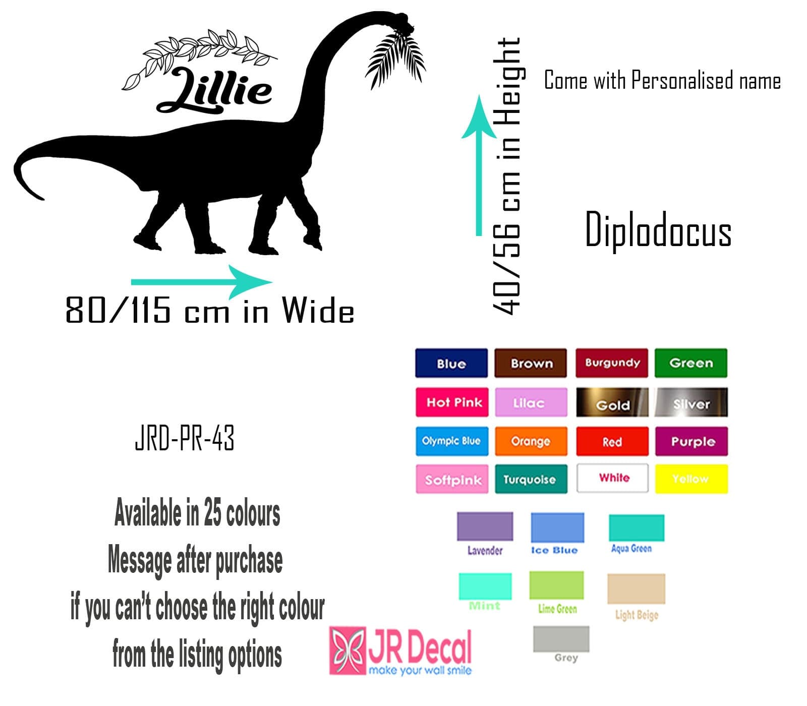 Personalized Diplodocus Dinosaur Wall Decal, Nursery Wall Art - image 4