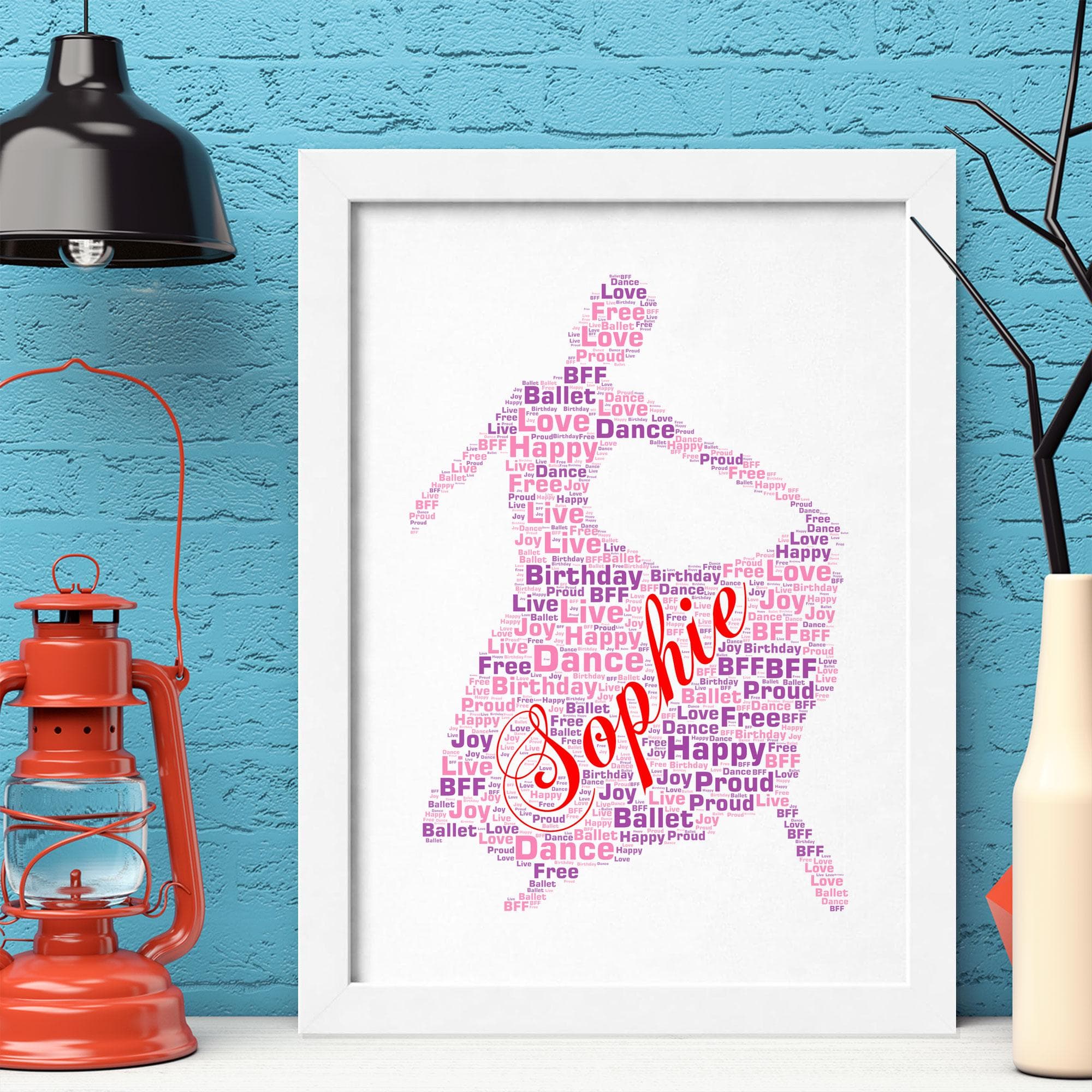 Personalised Dancer Word Art, Custom Ballerina Silhouette Gift, Unique Ballet Typography Framed Wall Print - image 4