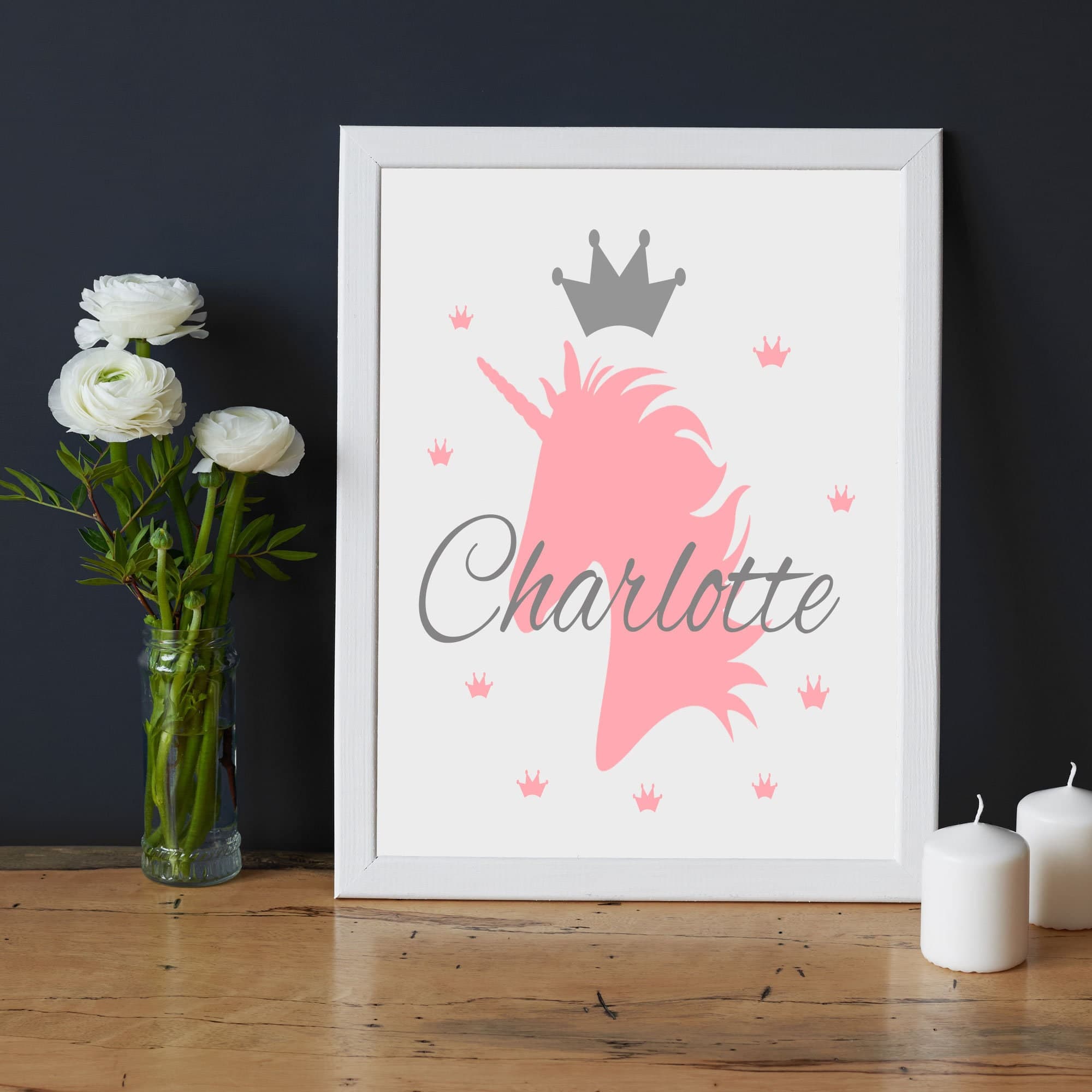 Personalised Kids Name Unicorn Print - Custom Initial Poster, Girls Bedroom Wall Decor, Magical Gift