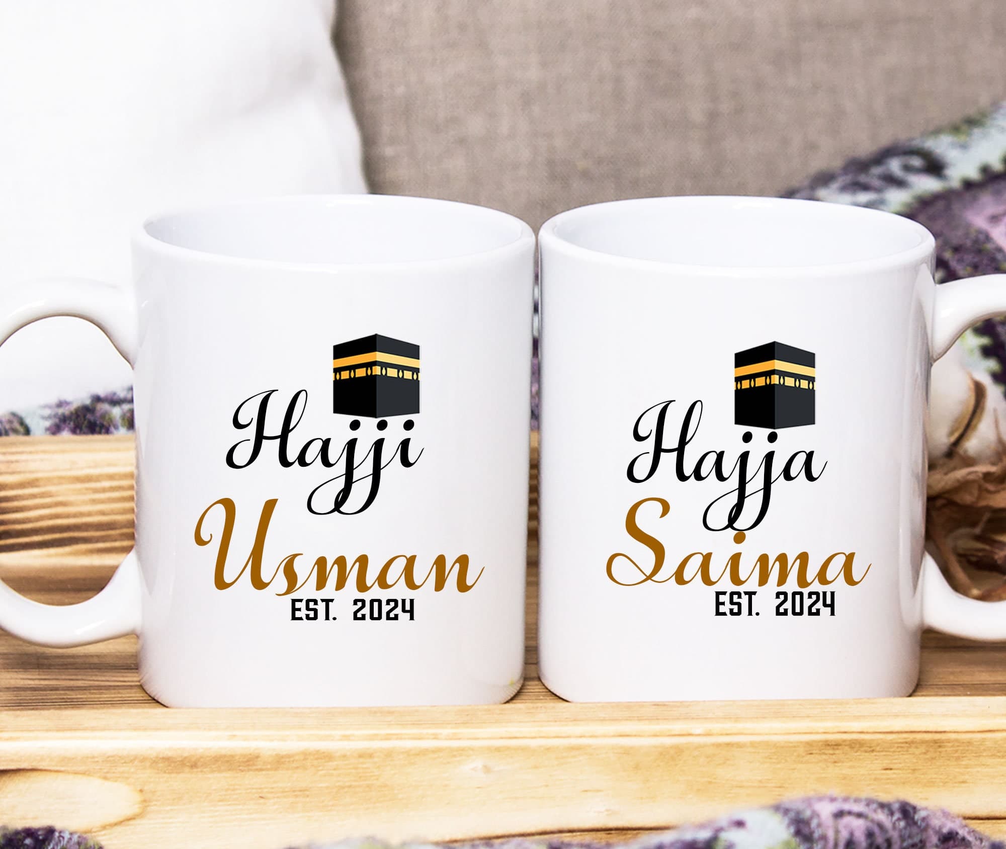 Hajja and Hajji Mug set - Personalized Name Hajj Gifts, Custom Hajj gifts Year, Islamic Gifts for Mum and Dad, Coffee Mugs with name date - image 5