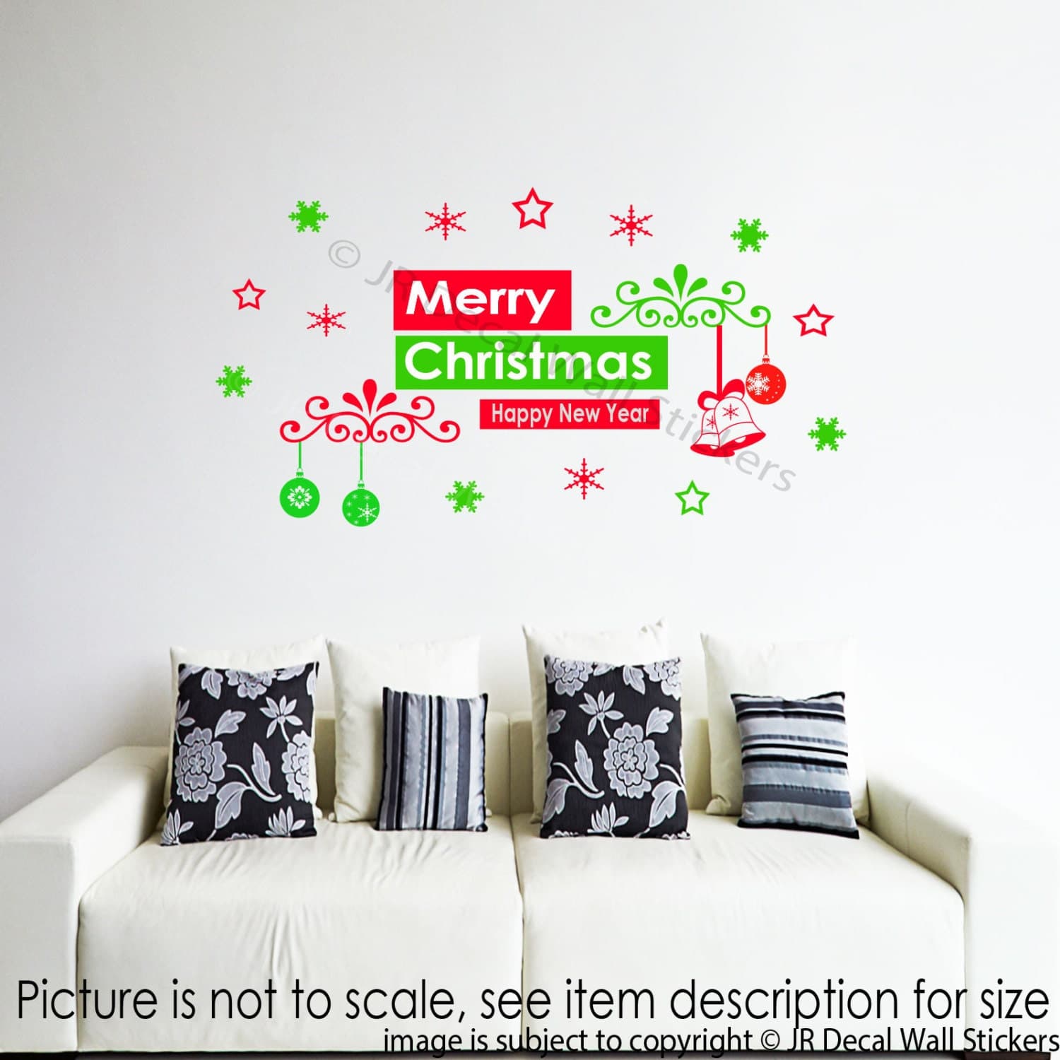Merry Christmas Wall Decal, Snowflakes Vinyl Stickers