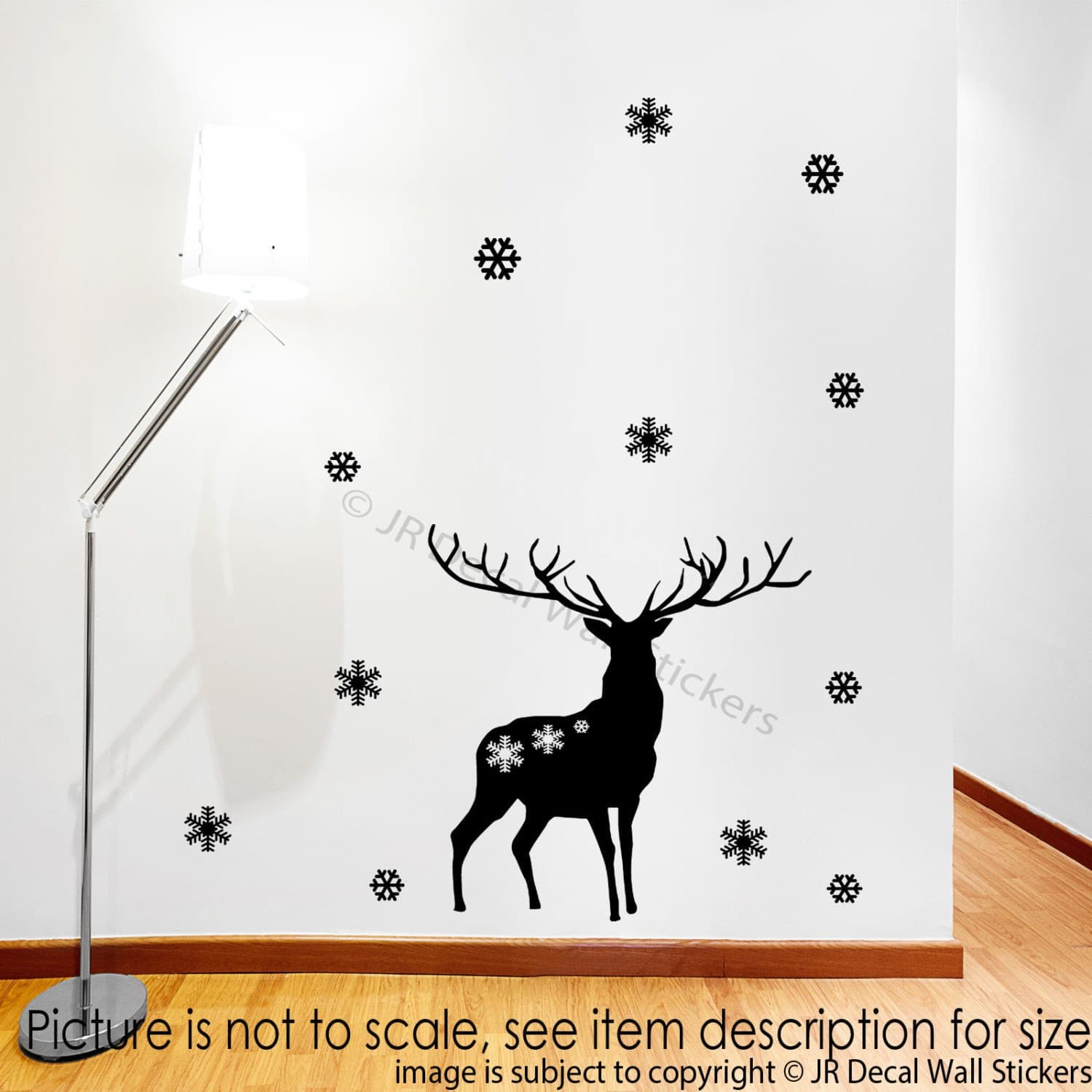 Merry Christmas Reindeer Wall Decal, Snowflake Window Clings