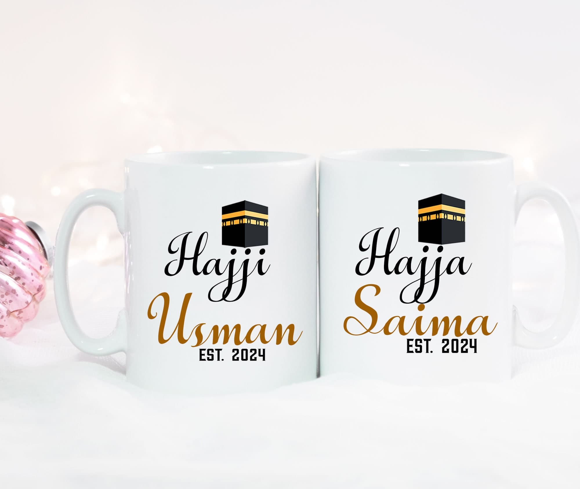 Hajja and Hajji Mug set - Personalized Name Hajj Gifts, Custom Hajj gifts Year, Islamic Gifts for Mum and Dad, Coffee Mugs with name date - image 4