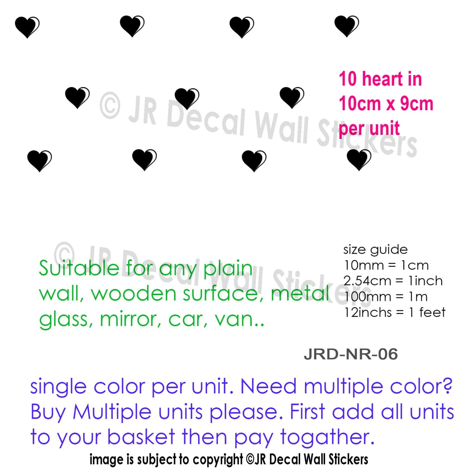 Heart Wall Decals (Set of 10) - 10cm Bedroom Decor - image 4