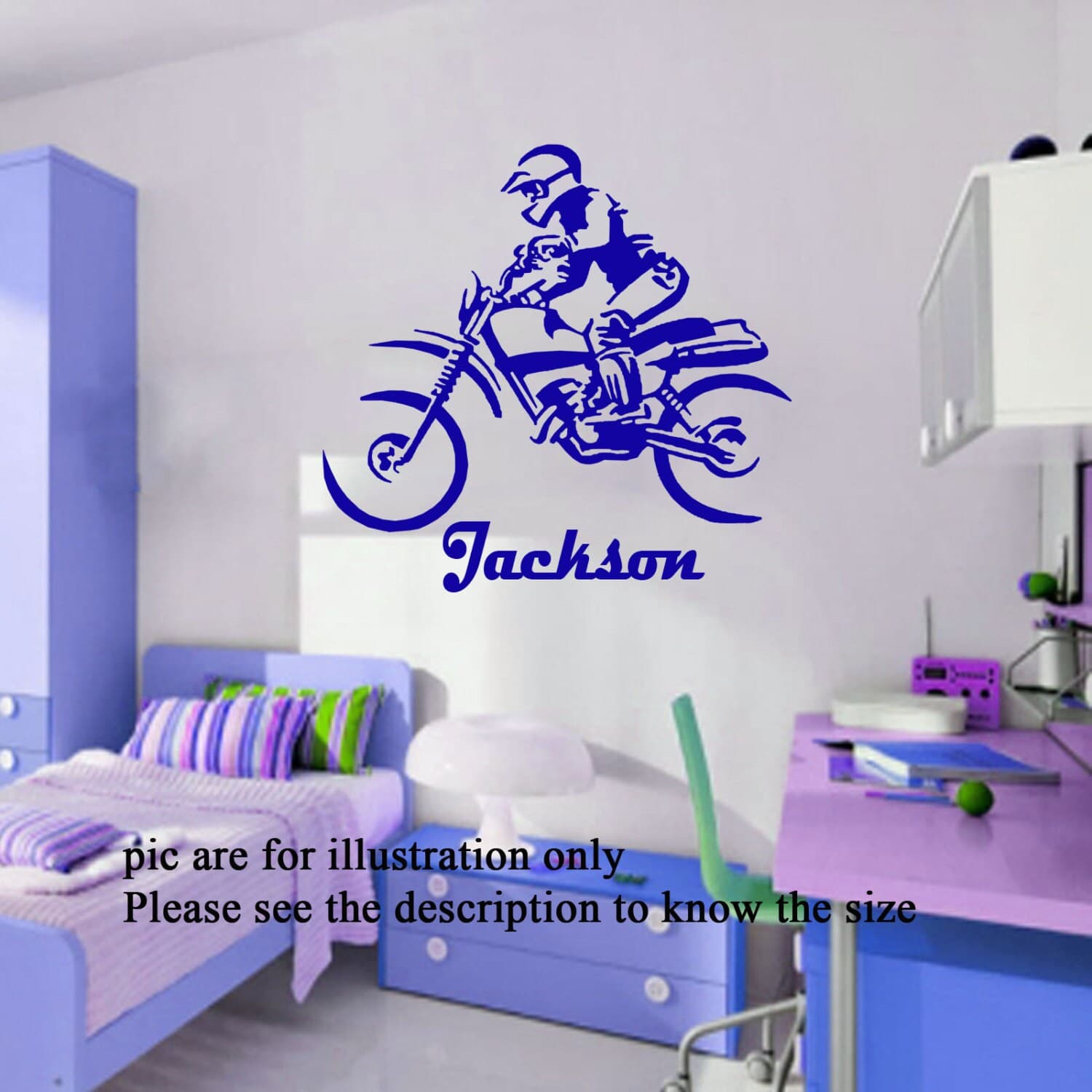 Motor Bike Race Personal Name Boy Sports Vinyl Stickers, Wall Art, decals 04