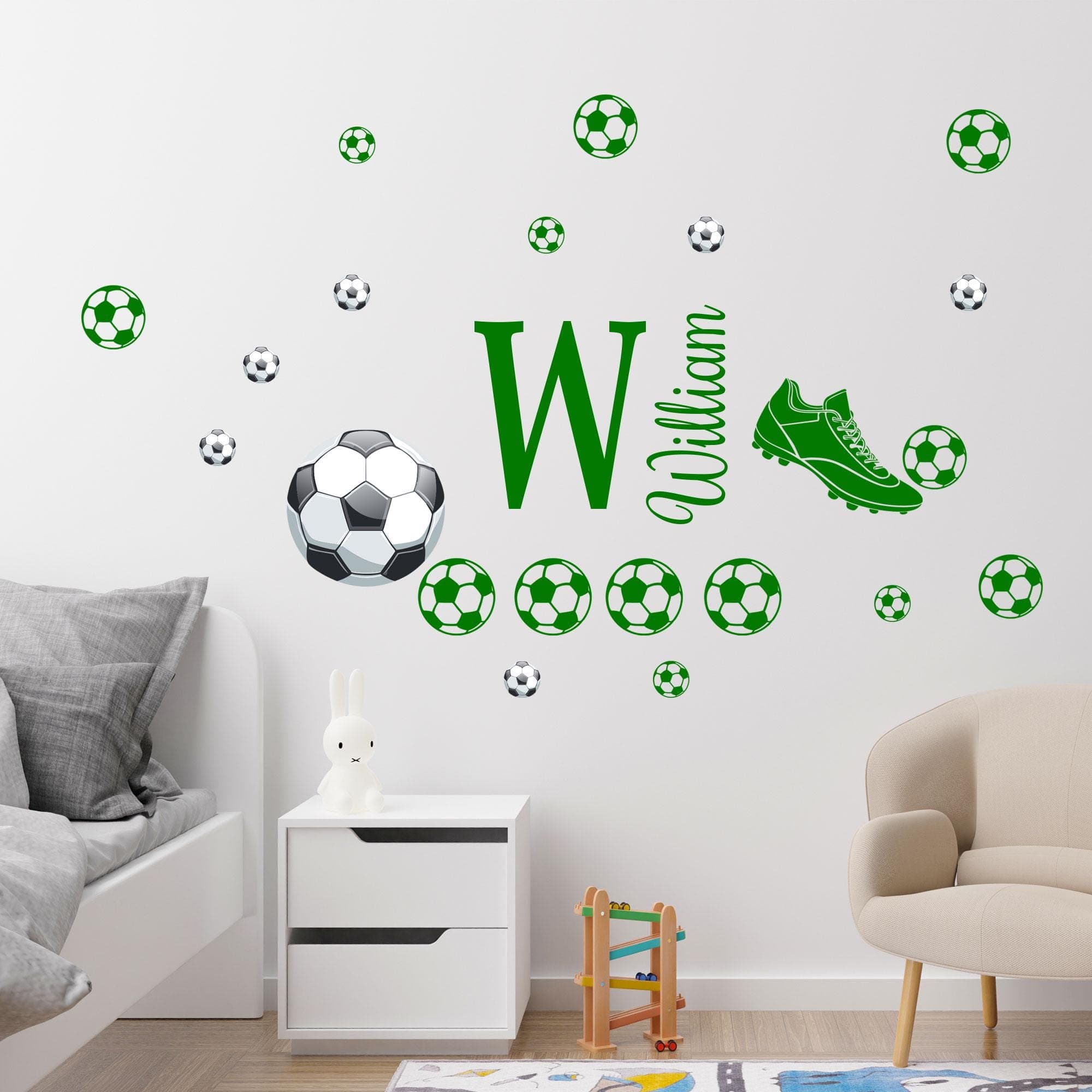 Custom Football Boot Name Initial Wall Decals, Personalised Vinyl Sticker Kids' Room Decor