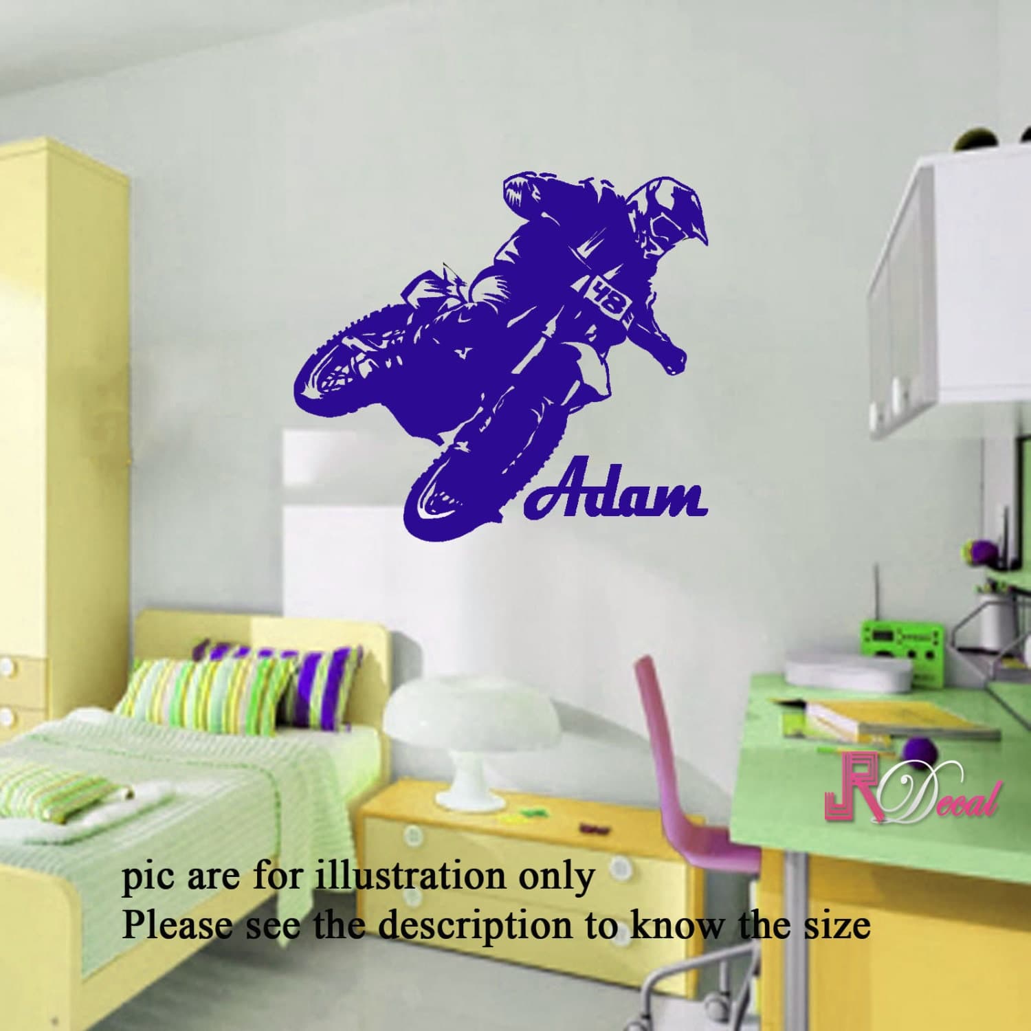 Personalized Motorcross Bike Vinyl Decal, Boy's Room Decor - image 3
