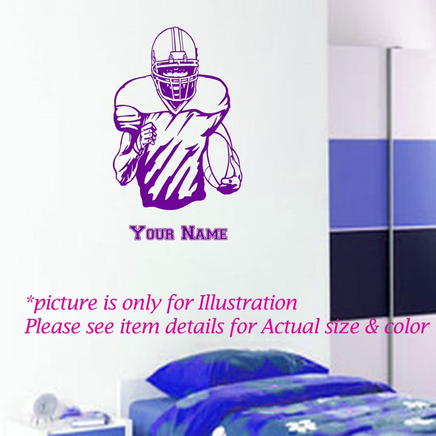 Personalized American Football Player Wall Decal, Sports Room Decor - image 3