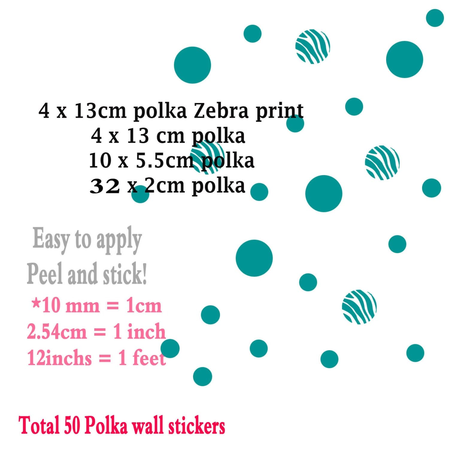 50 Polka Dot Wall Stickers Zebra print vinyl mural Nursery room wall decors - image 5