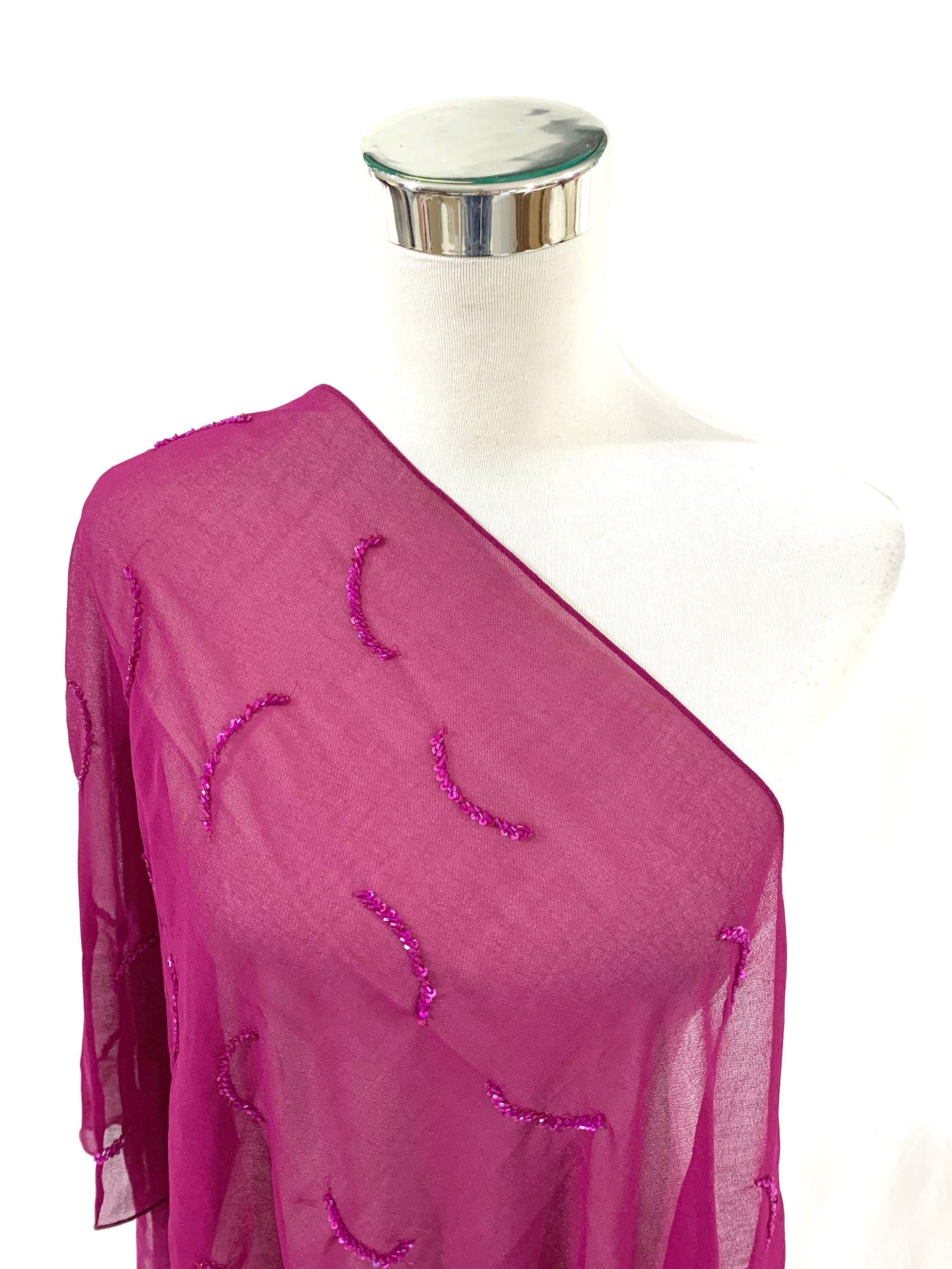 Magenta Georgette shawl, Hand embroidered Magenta shawl, Hijab Shaw, Hand beaded formal shawl, Magenta Luxurious shawl.