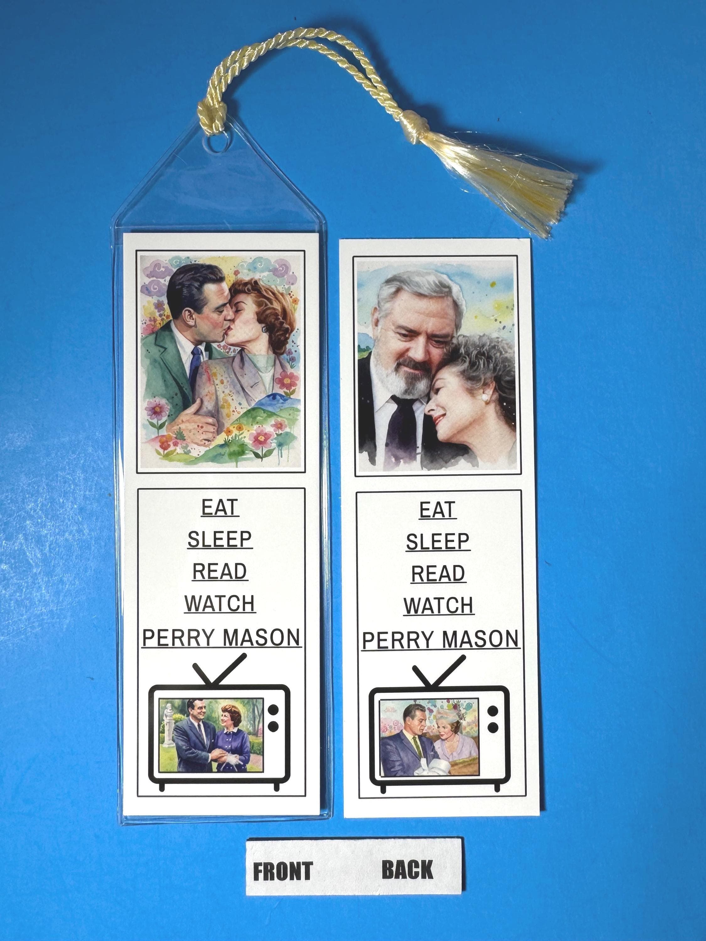Perry Mason Bookmark, 2- Sided Bookmark, Della Street, Barbara Hale, Raymond Burr, Perry and Della, TV Couples