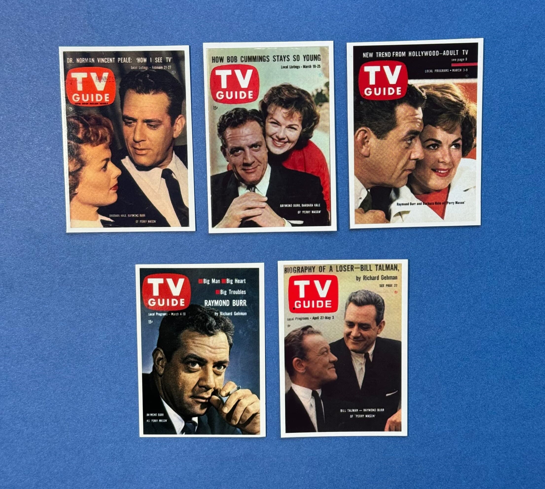 Perry Mason TV Guide Cover Magnets, Raymond Burr Fan Gift, TV Guides, Perry Mason Fan Gift, Barbara Hale, Hamilton Burger