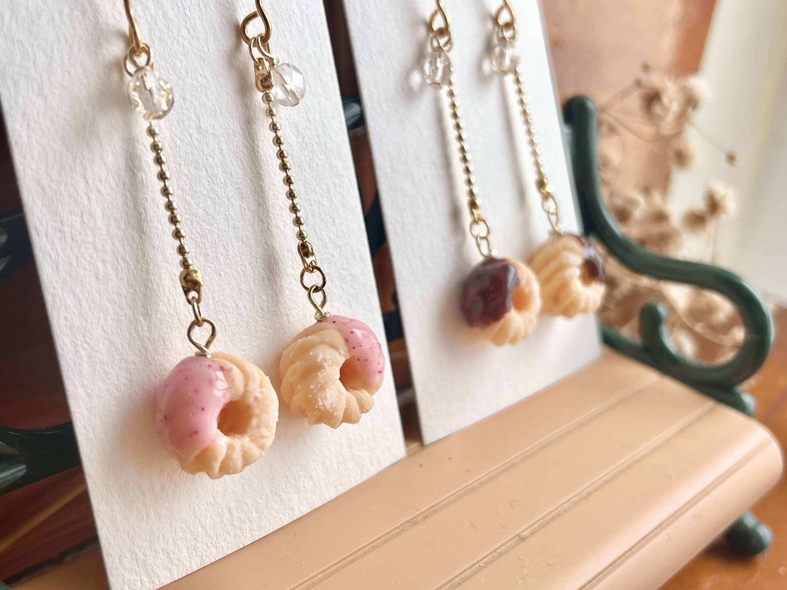 Miniature French Cruller Earrings, with Stainless Steel Hooks (Handmade by Donuthings)