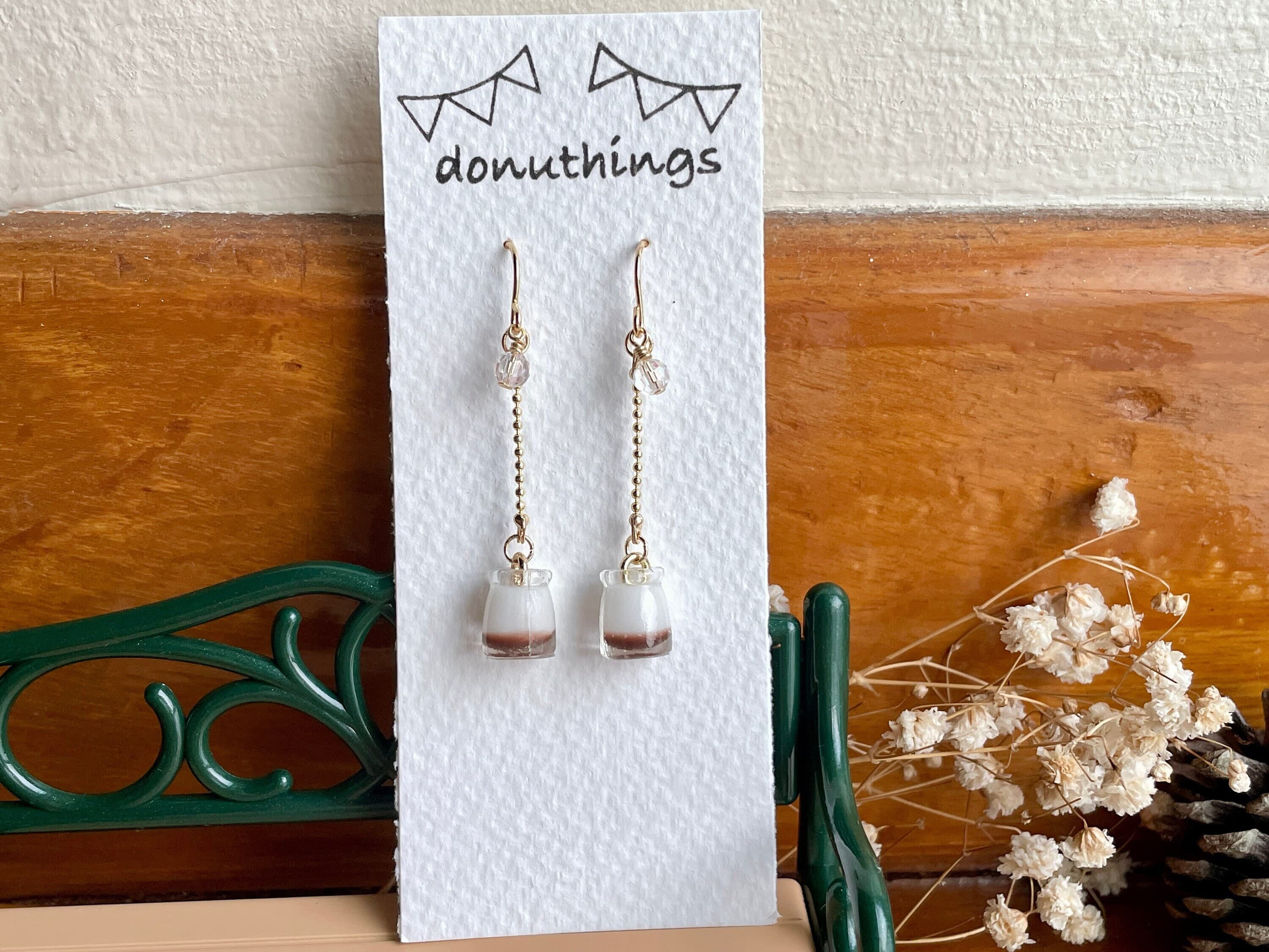 Miniature Milk Pudding Dangle Earrings, with Stainless Steel Hooks (Handmade by Donuthings)