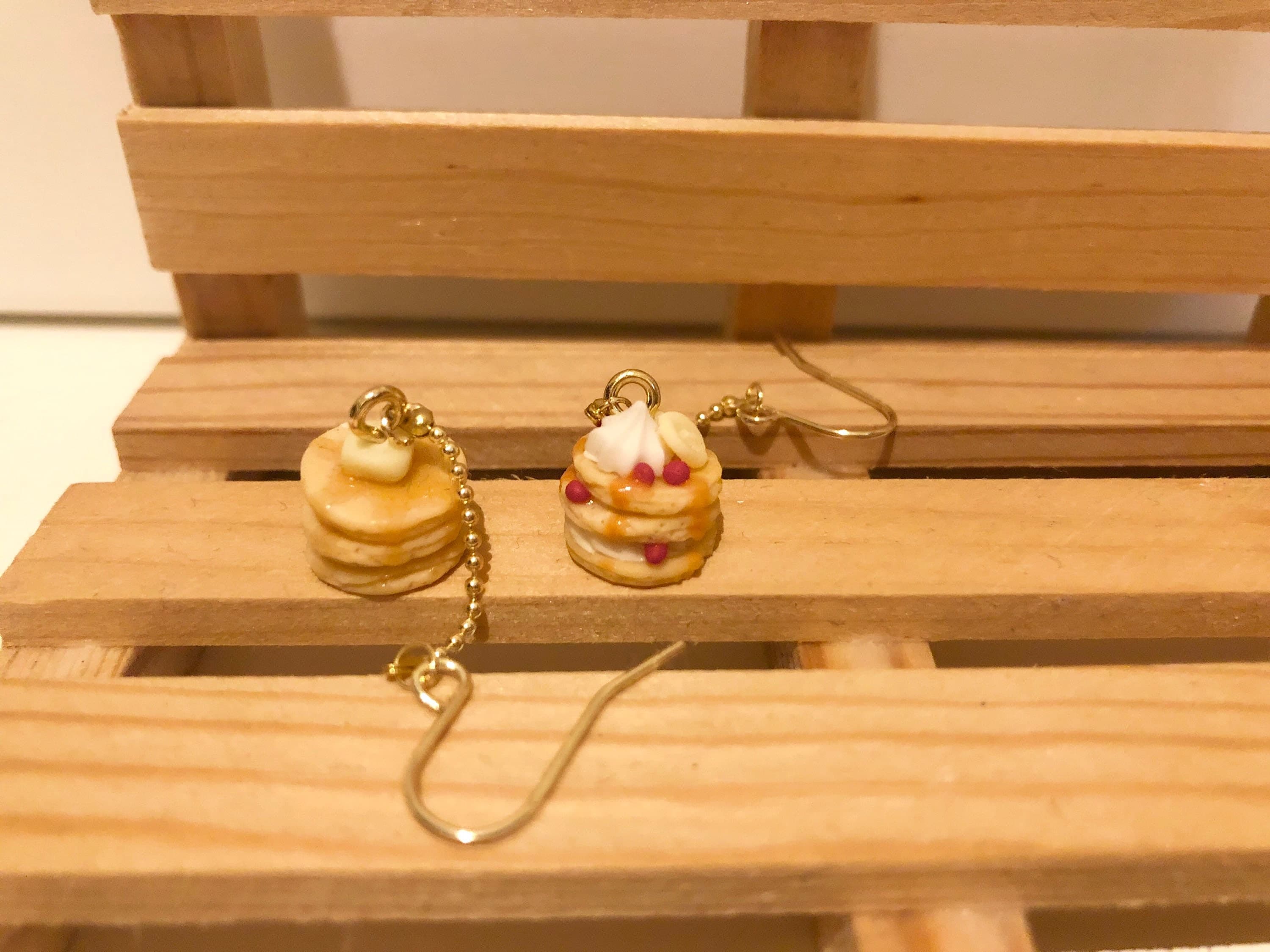 Miniature Cafe Pancakes Dangling Earrings, Stainless Steel Hooks (Handmade by Donuthings) - image 4