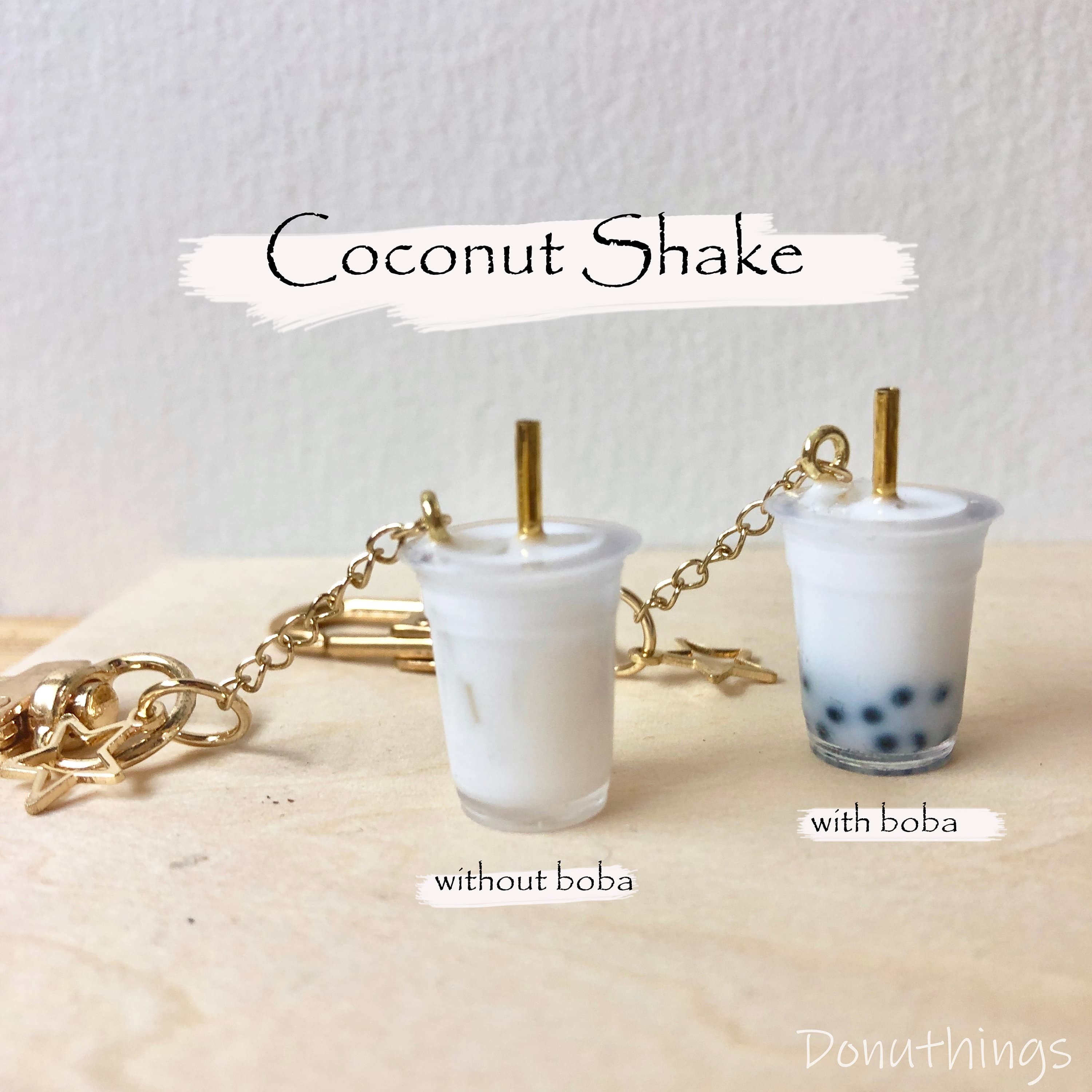 Coconut Shake Keychain, Boba Charm, 14k Gold Plated