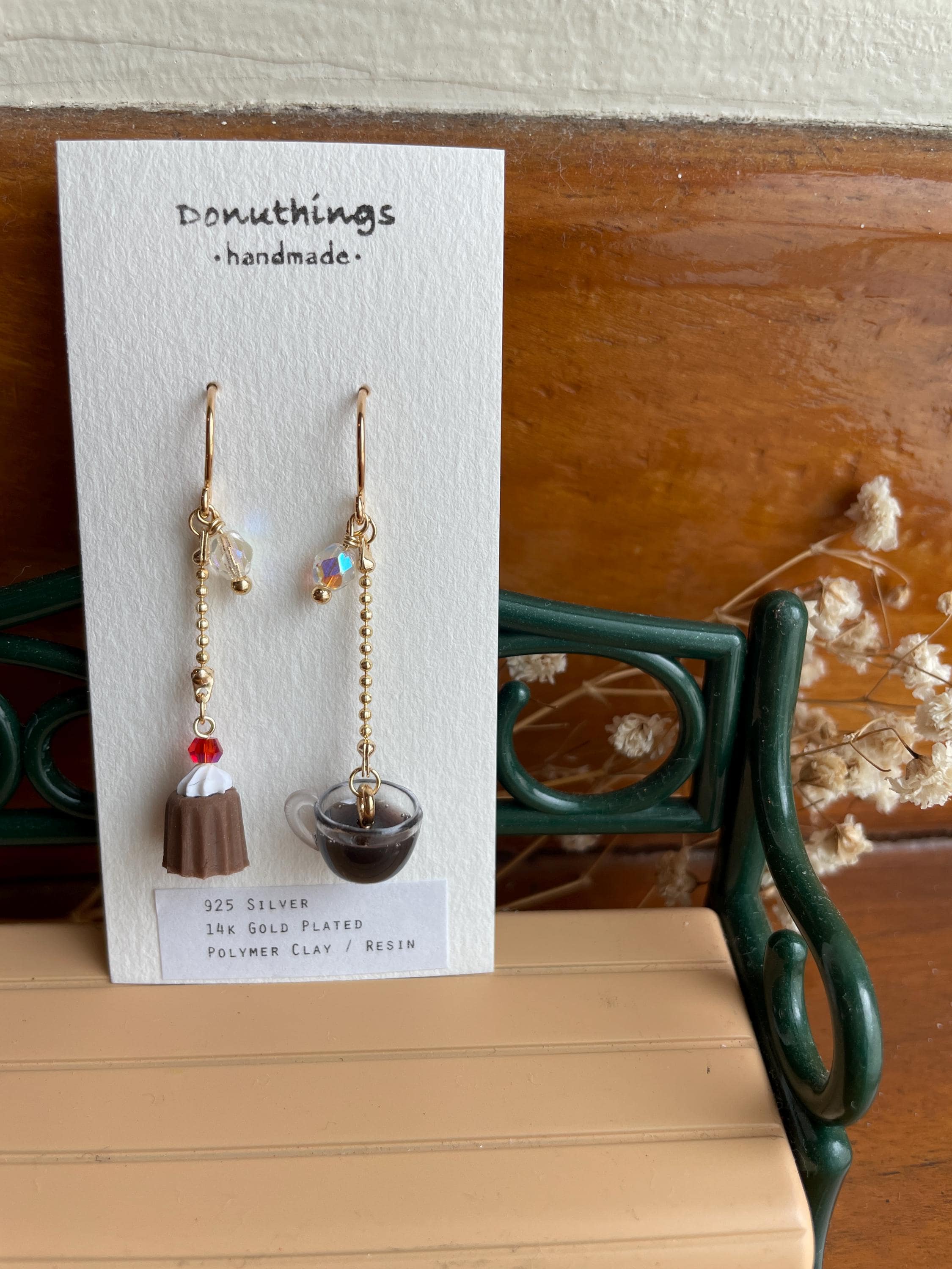Canele and Coffee Set Earrings, Dangling Polymer Clay Stainless Steel Hooks (Handmade by Donuthings) - image 3
