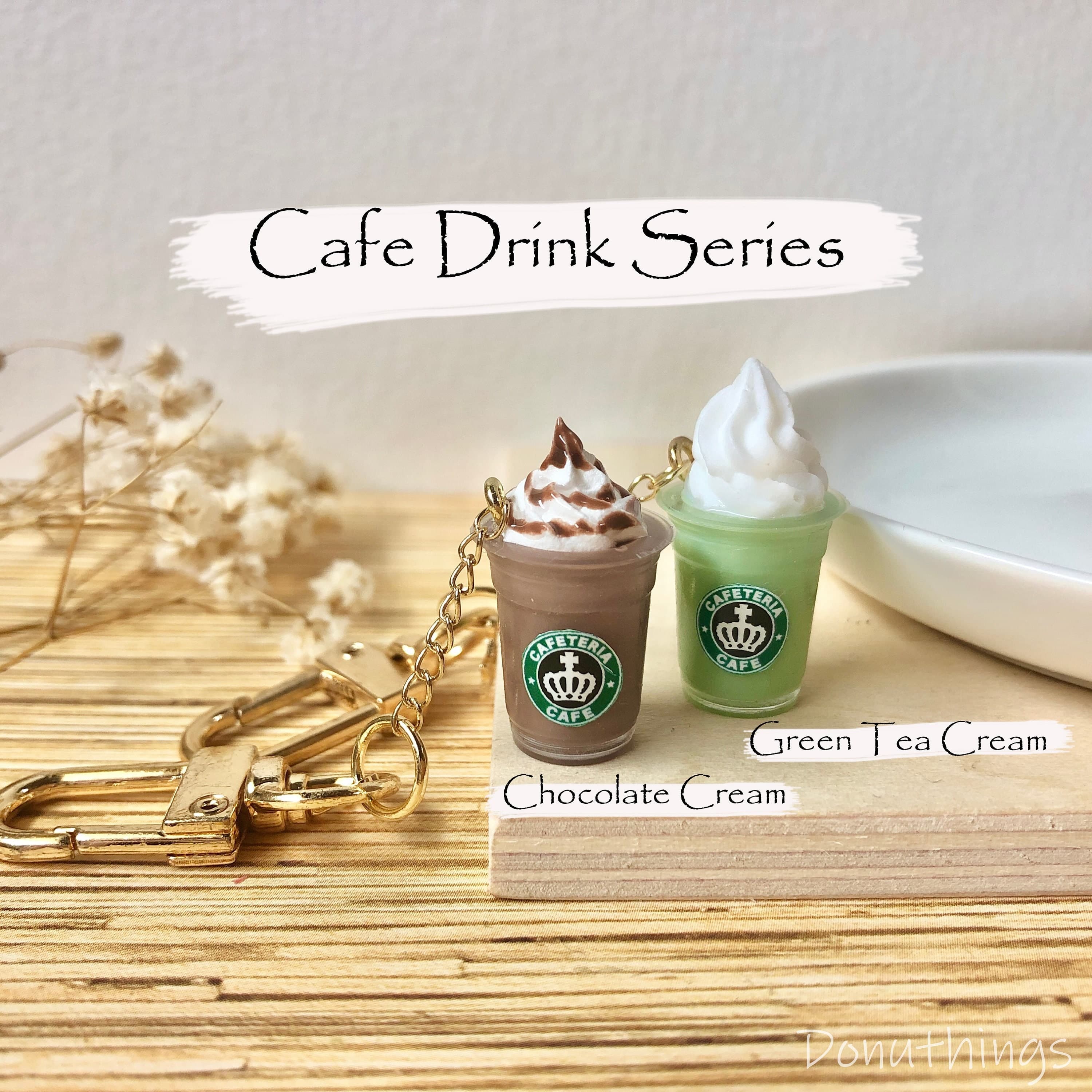 Cafe Drinks Keychain with 14k Gold Plated Findings, Anti-tarnish, Anti-Rust (Handmade by Donuthings)
