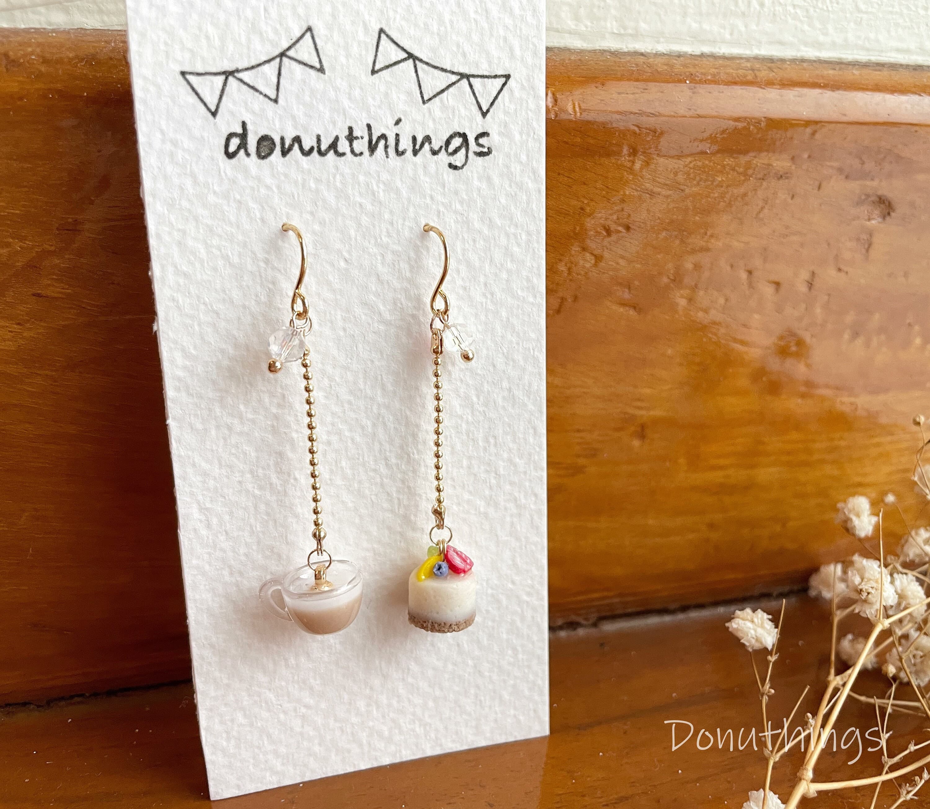 Handmade Afternoon Tea Earrings, Cake and Latte, Stainless Steel Hooks - image 4