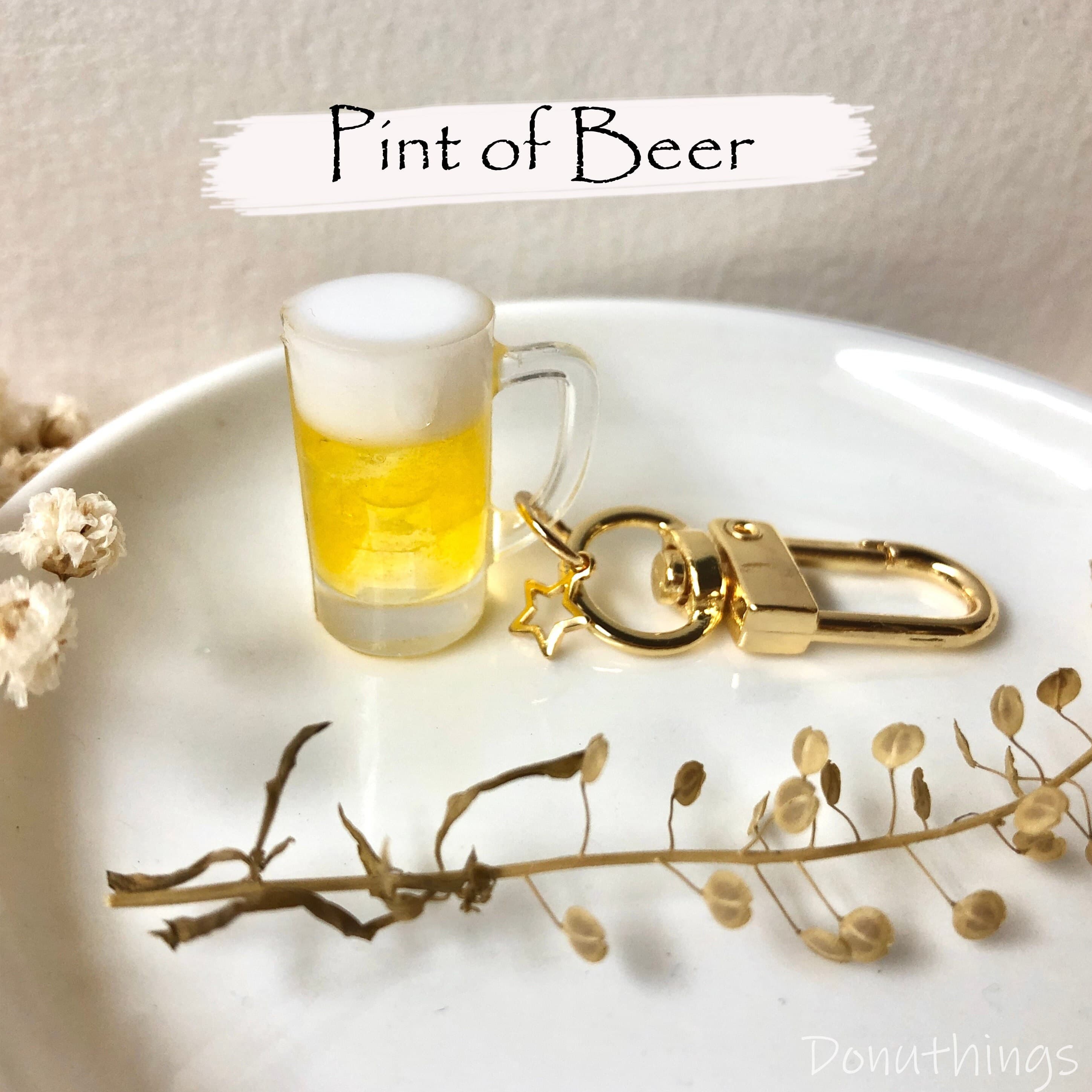 Pint of Beer Keychain with 14k Gold Plated Findings, Anti-tarnish, Anti-Rust (Handmade by Donuthings)
