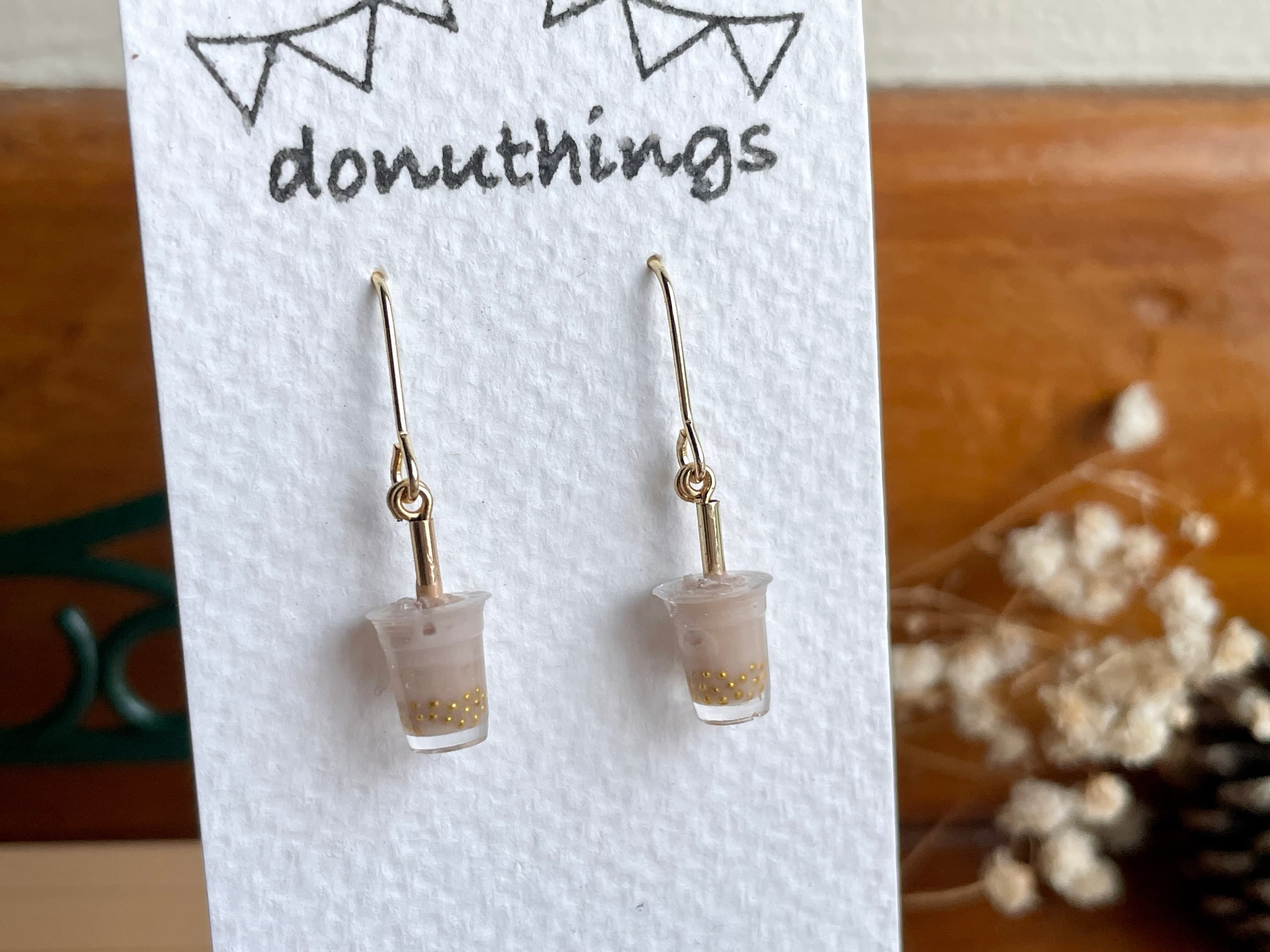 Handmade Miniature Boba Tea Earrings, Stainless Steel Hooks