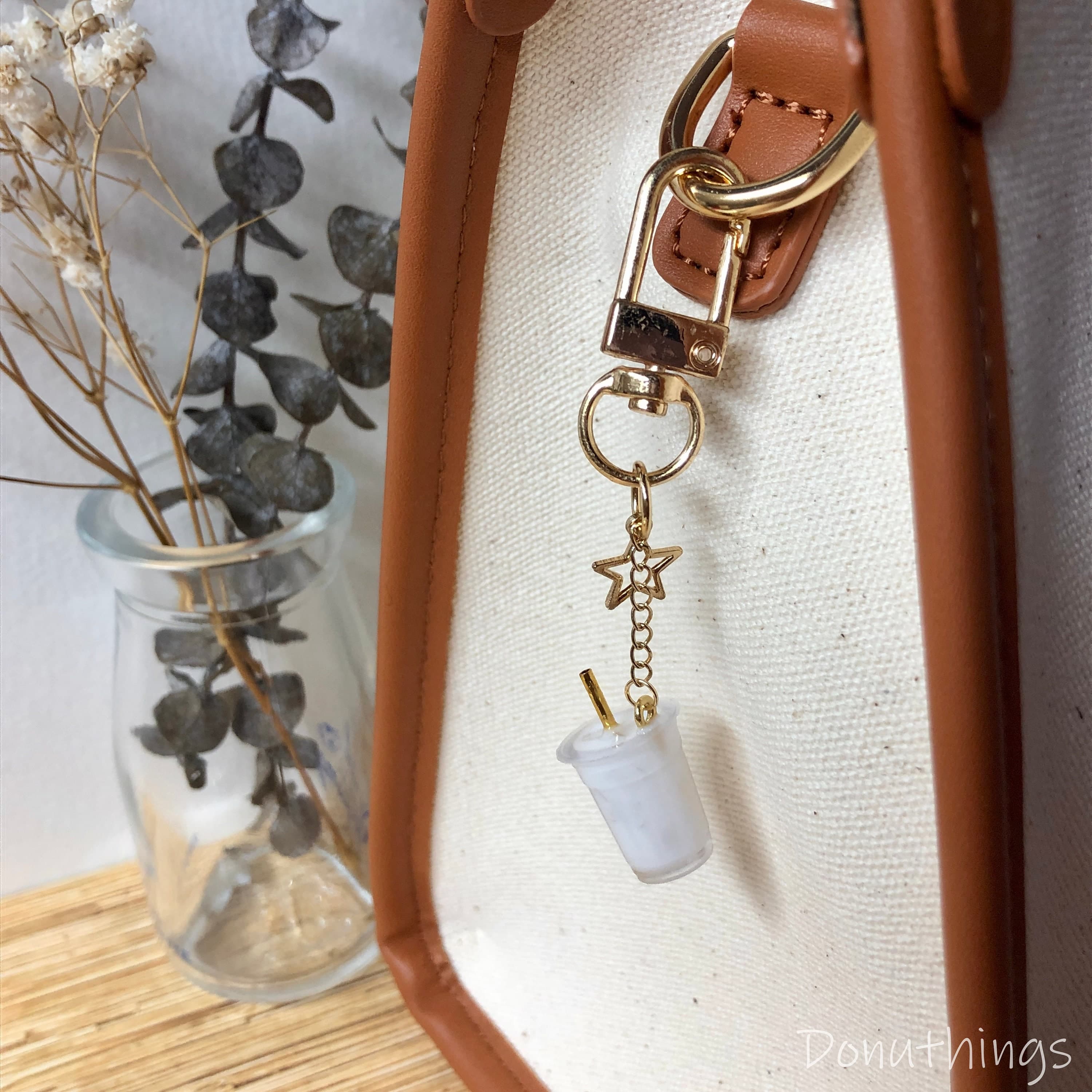 Coconut Shake Keychain, Boba Charm, 14k Gold Plated - image 4