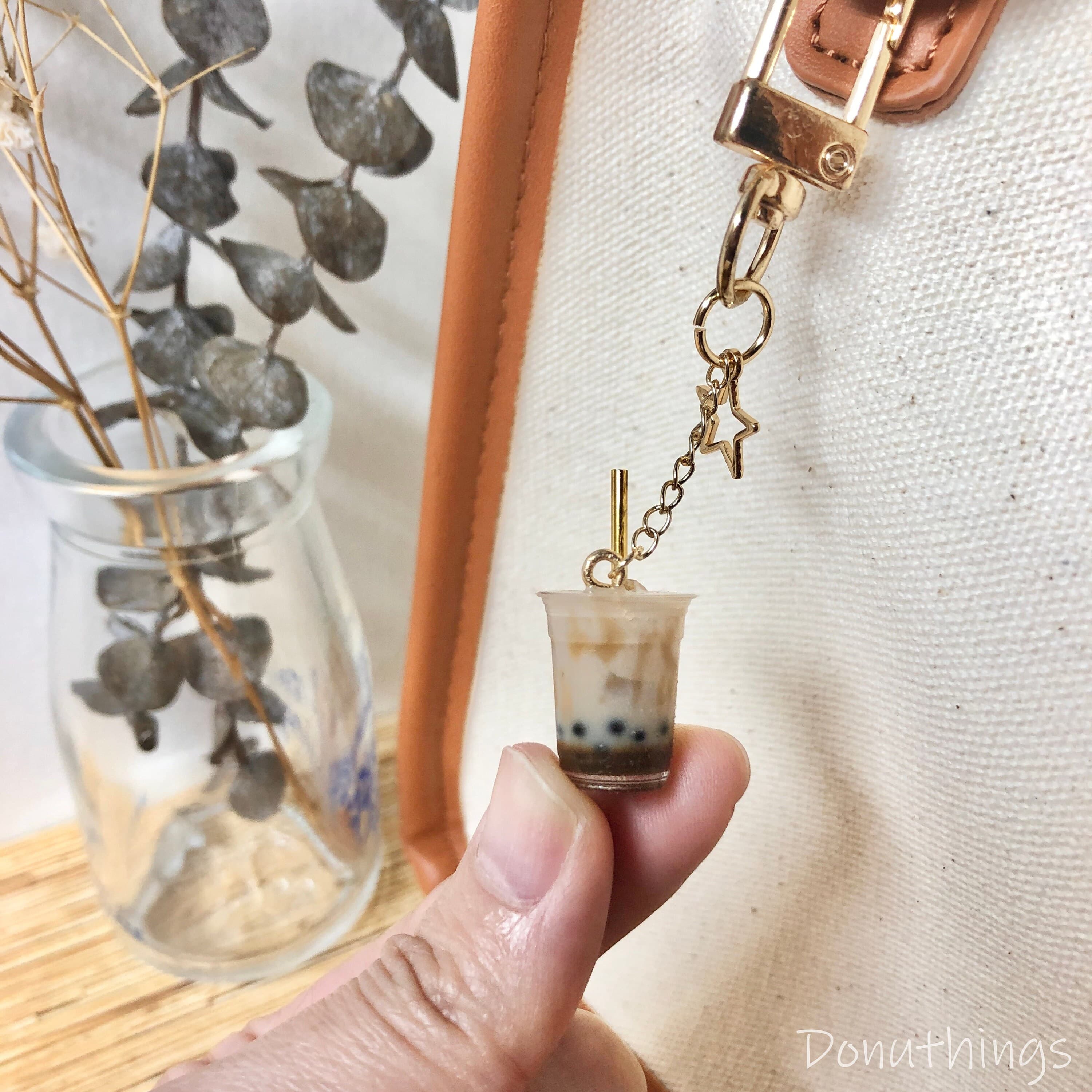 Boba Milk Tea Keychain, 14k Gold Plated, Handmade Resin Charm - image 5