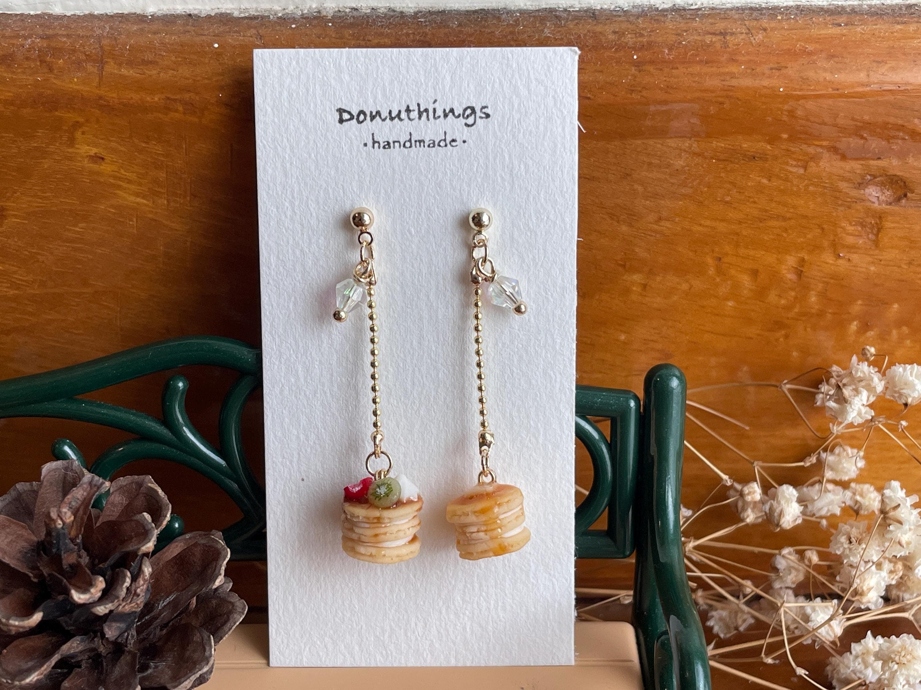 Miniature Pancake Earrings, Fruit Butter Topping, 14KGP Dangle Earrings - image 3