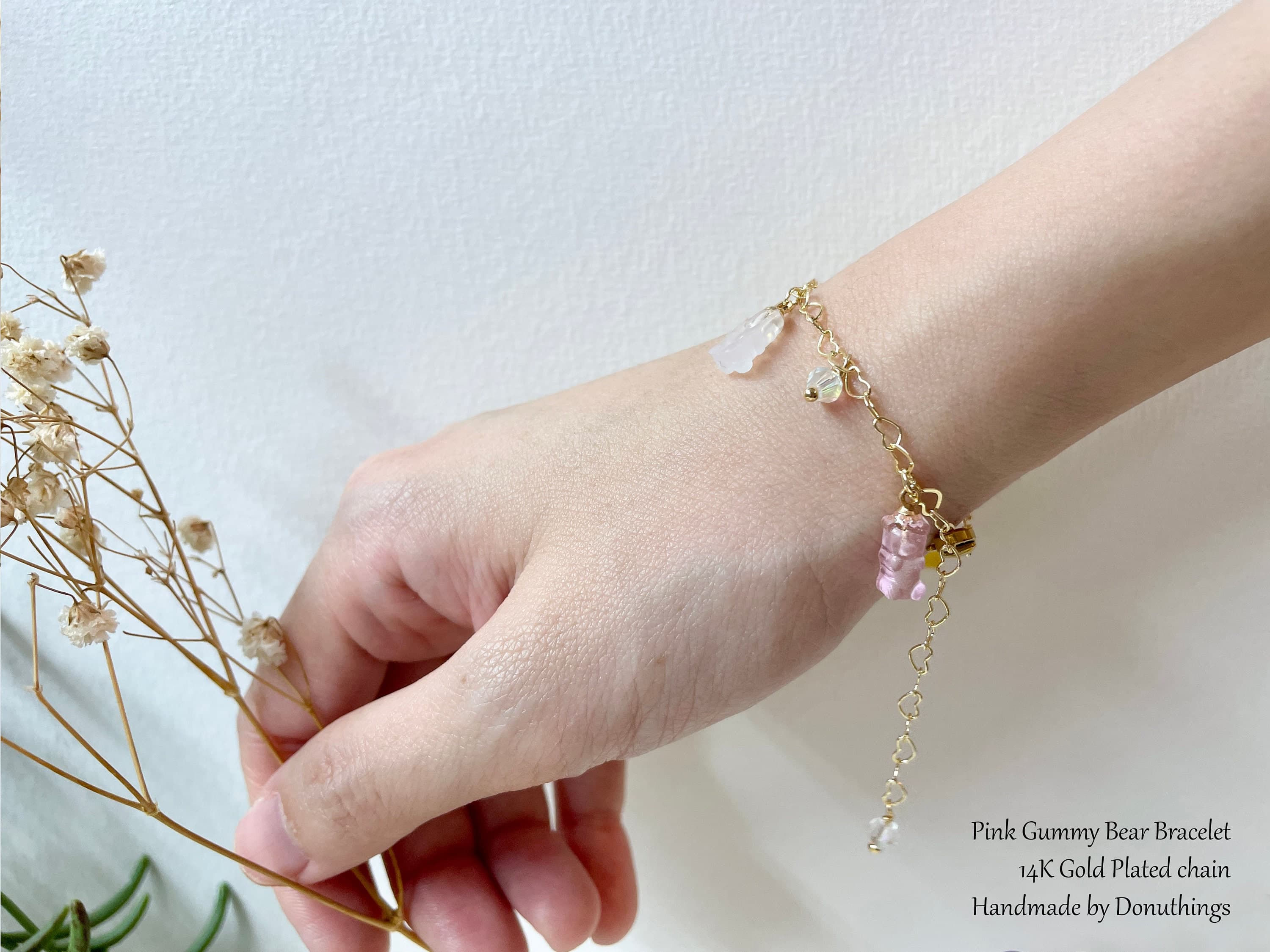 Gummy Bear Dainty Hearts Bracelet in 14KGP - 14k Gold Plated (Handmade by Donuthings) - image 4