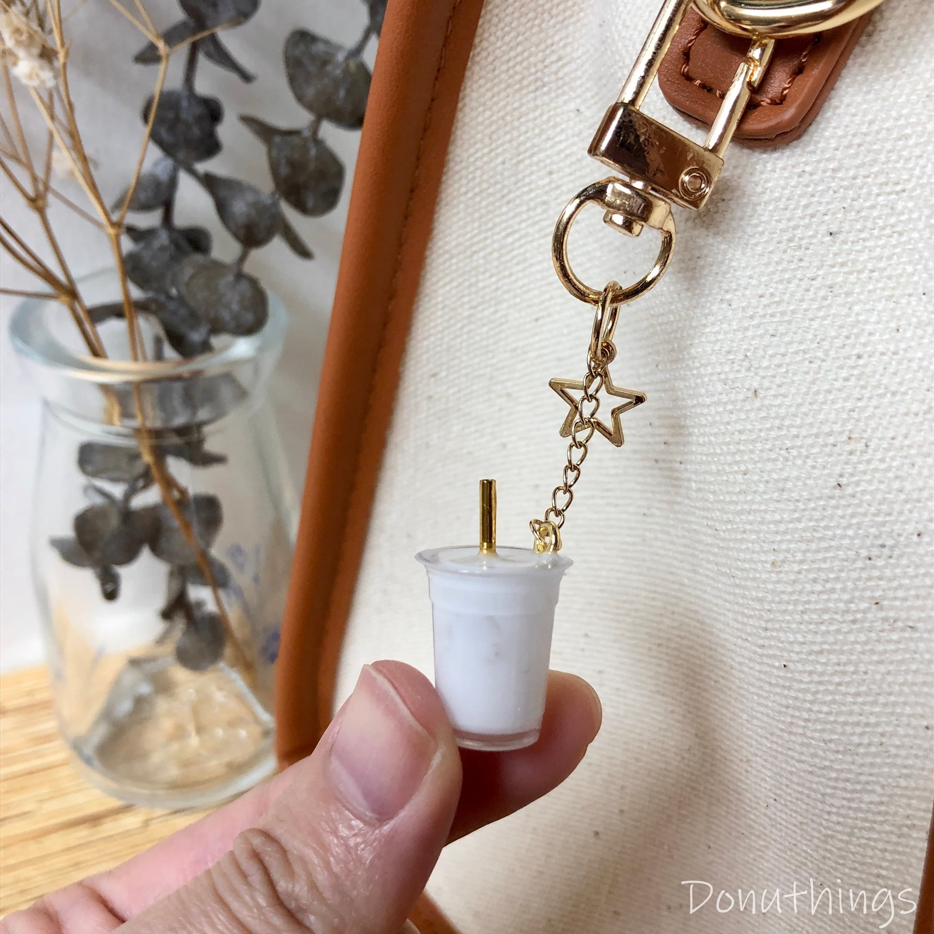 Coconut Shake Keychain, Boba Charm, 14k Gold Plated - image 3
