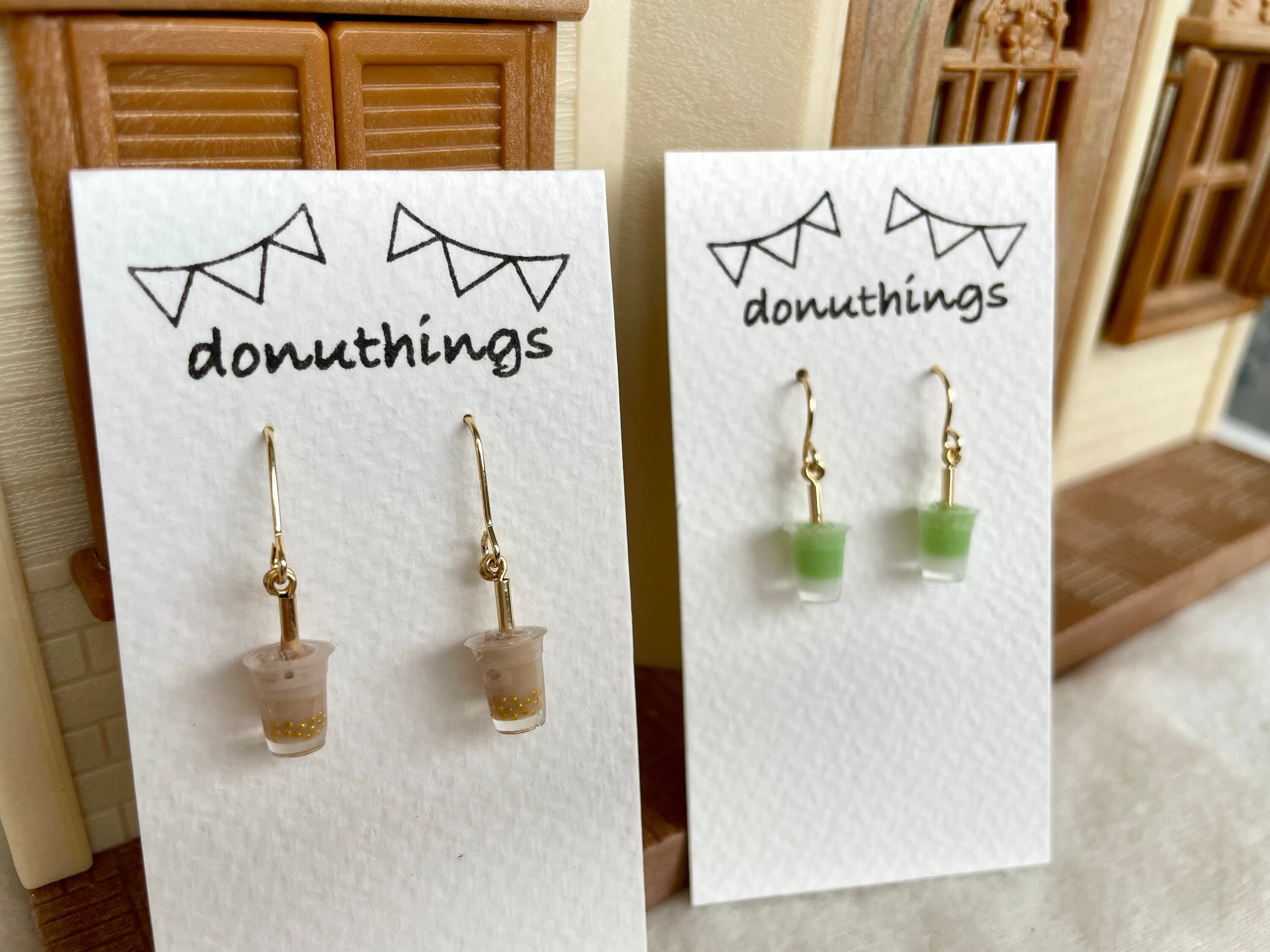 Miniature Matcha Latte Earrings, Stainless Steel Hooks (Handmade by Donuthings) - image 5
