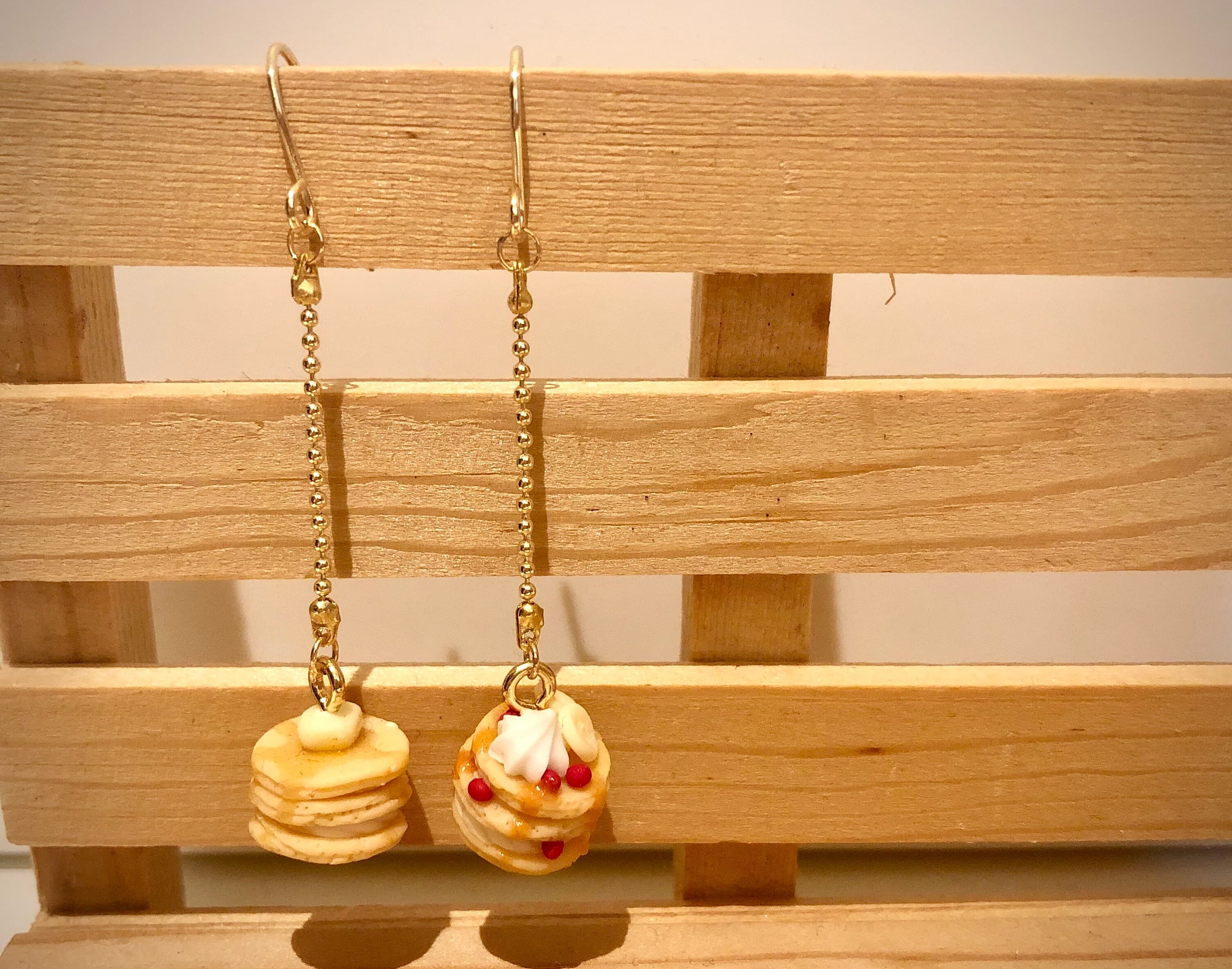 Miniature Cafe Pancakes Dangling Earrings, Stainless Steel Hooks (Handmade by Donuthings) - image 3