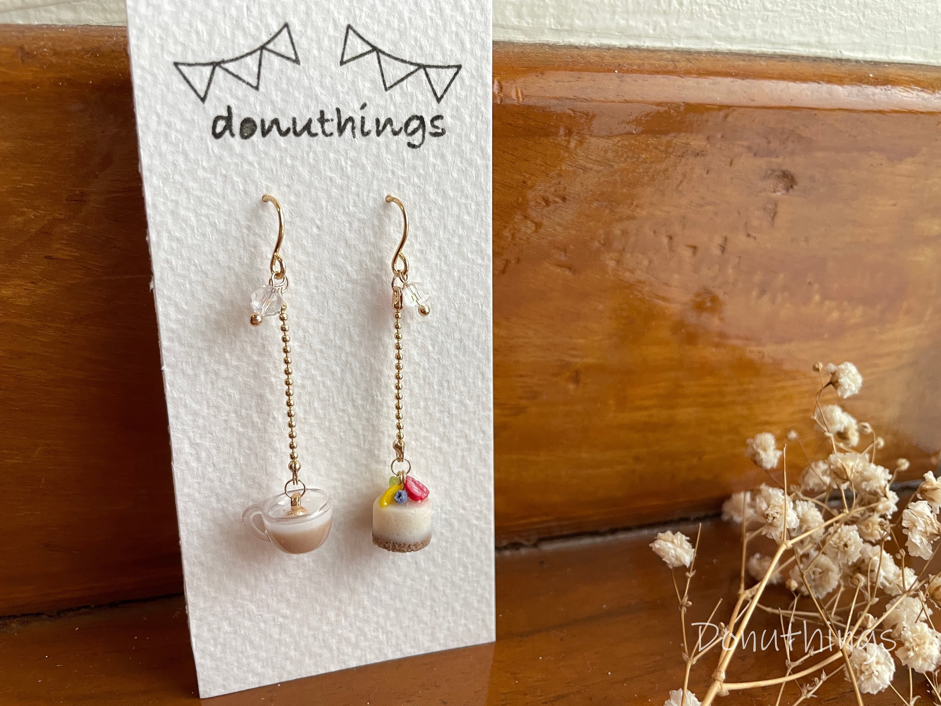 Handmade Afternoon Tea Earrings, Cake and Latte, Stainless Steel Hooks - image 5
