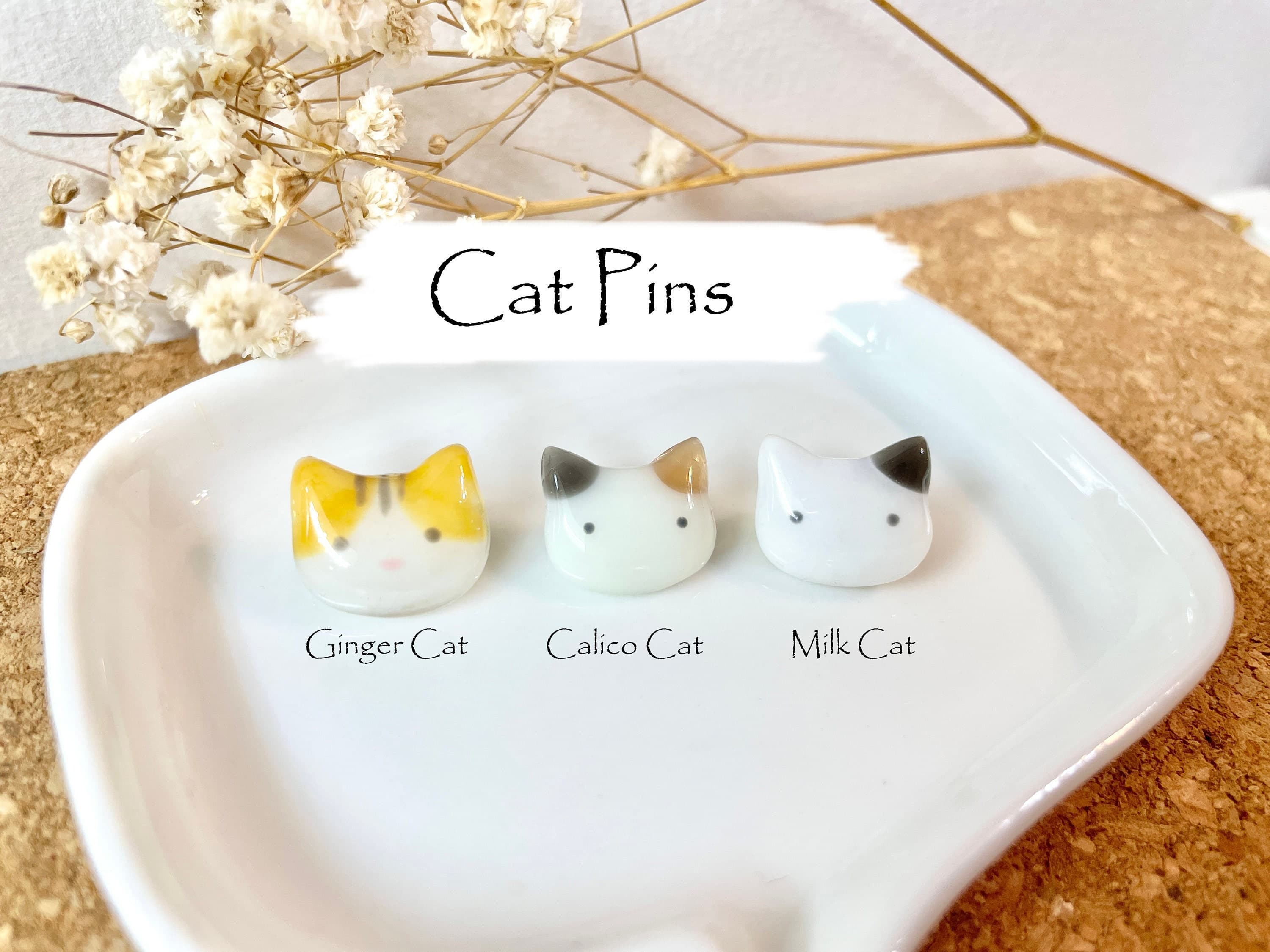Handmade Resin Cat Pin Badge: Ginger, Calico, Milk Cat Designs