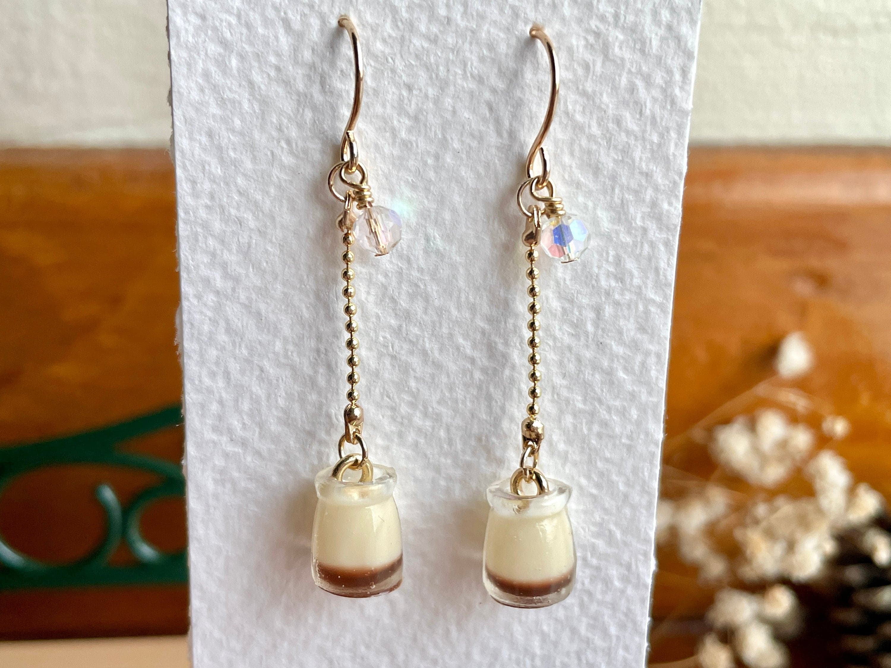 S925 Miniature Custard Pudding Dangle Earrings, Dainty 924 Silver with 14KGP (Handmade by Donuthings) - image 4