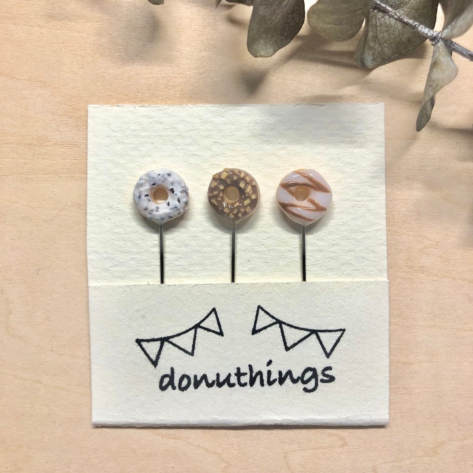 Handmade Donut Hijab Pins - Cookies, Almond, White Chocolate - Set of 3