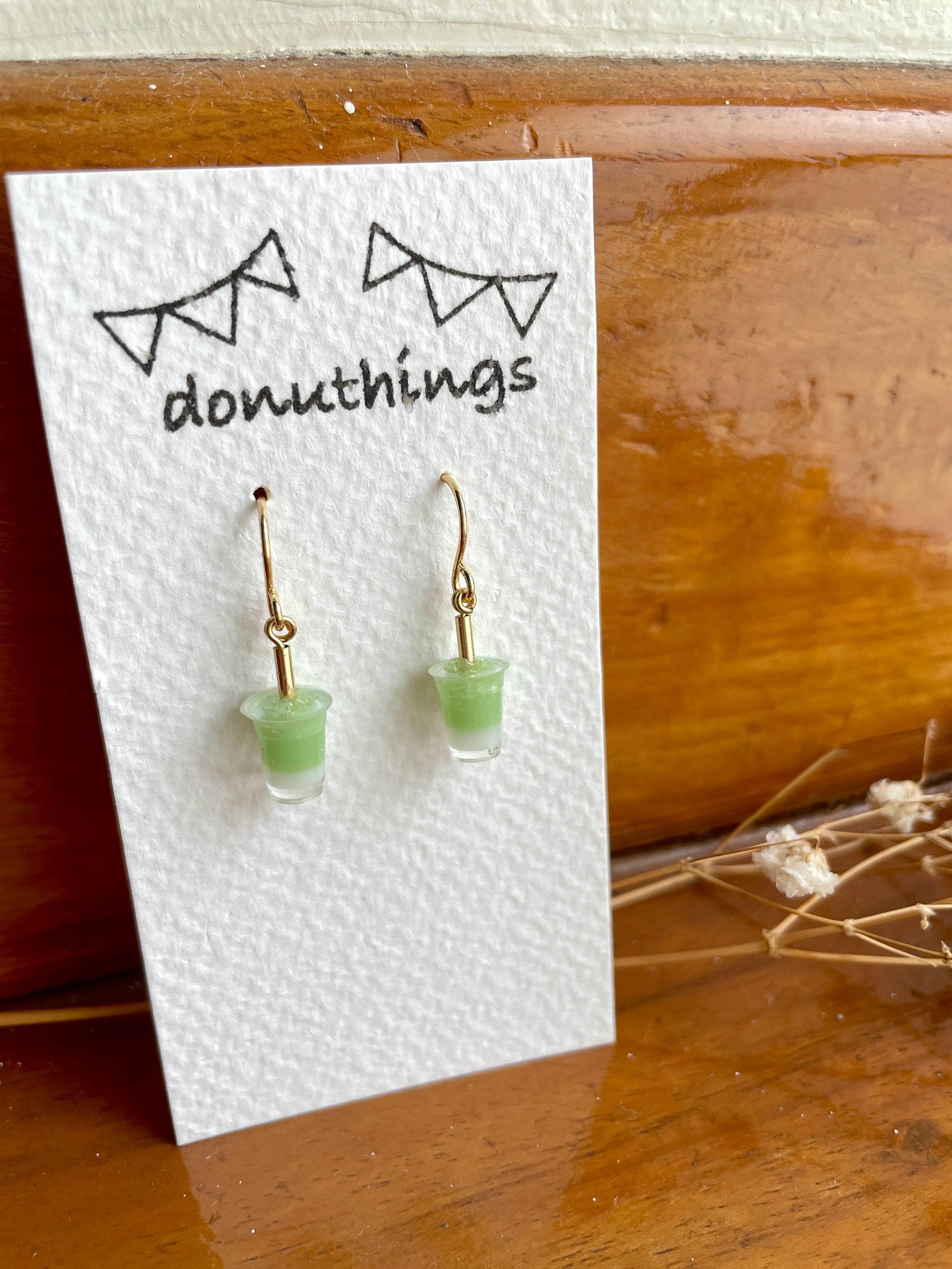 Miniature Matcha Latte Earrings, Stainless Steel Hooks (Handmade by Donuthings) - image 4
