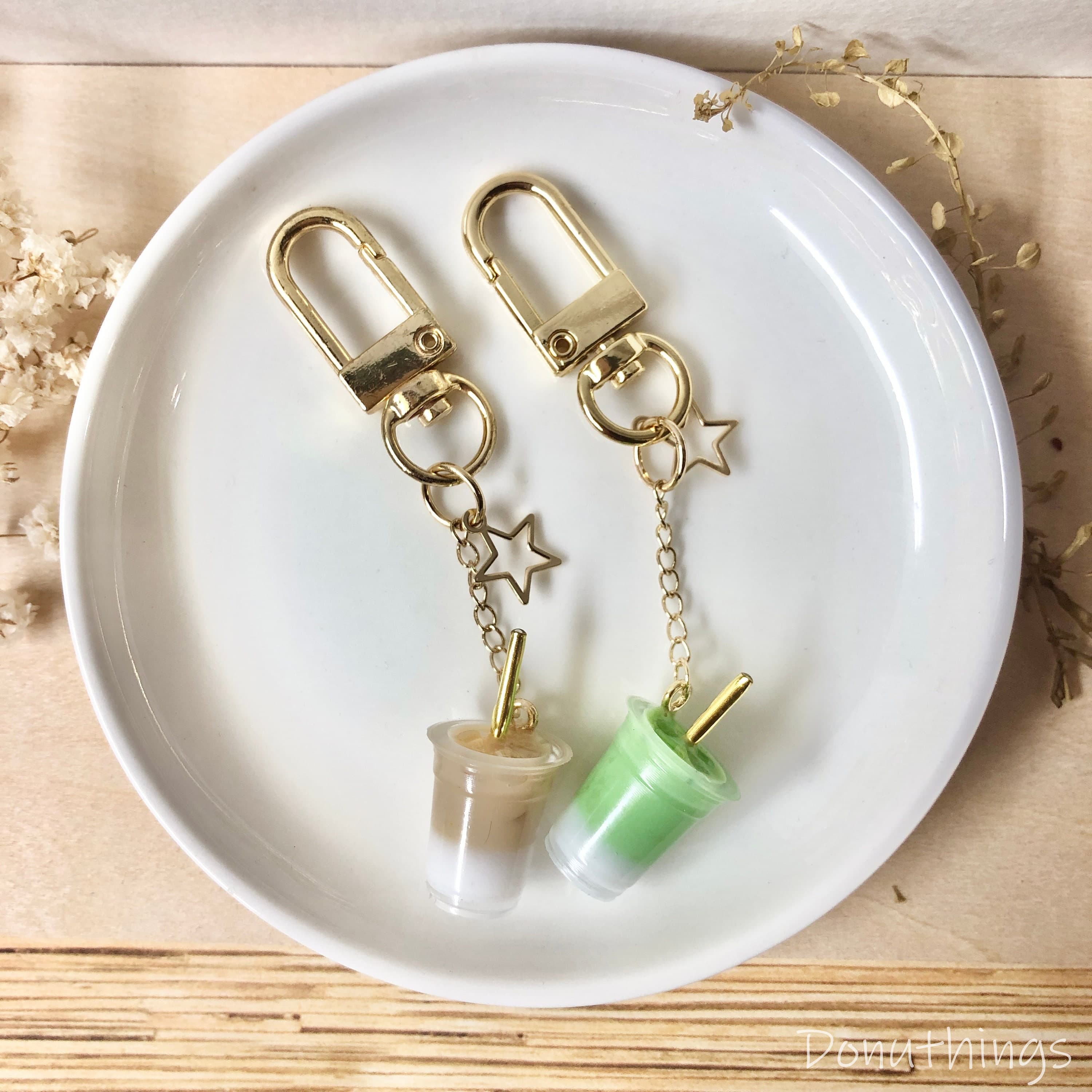 Latte Drink Keychain, 14k Gold Plated, Coffee or Matcha - image 5