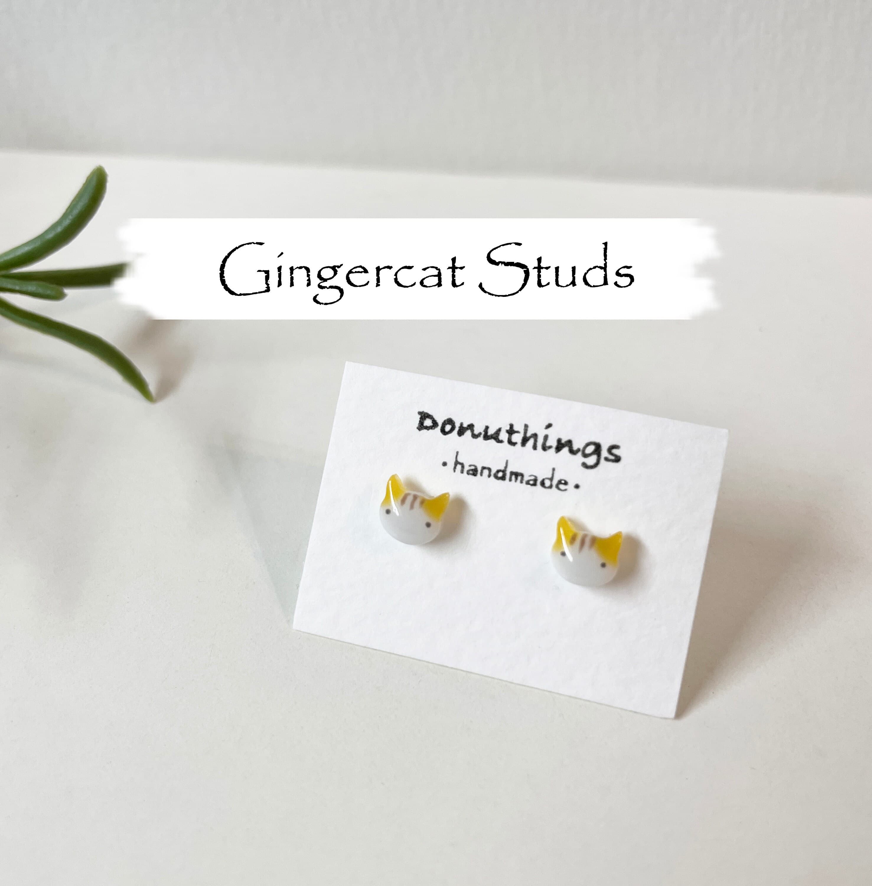 Handmade Ginger Cat Stud Earrings – Stainless Steel Back