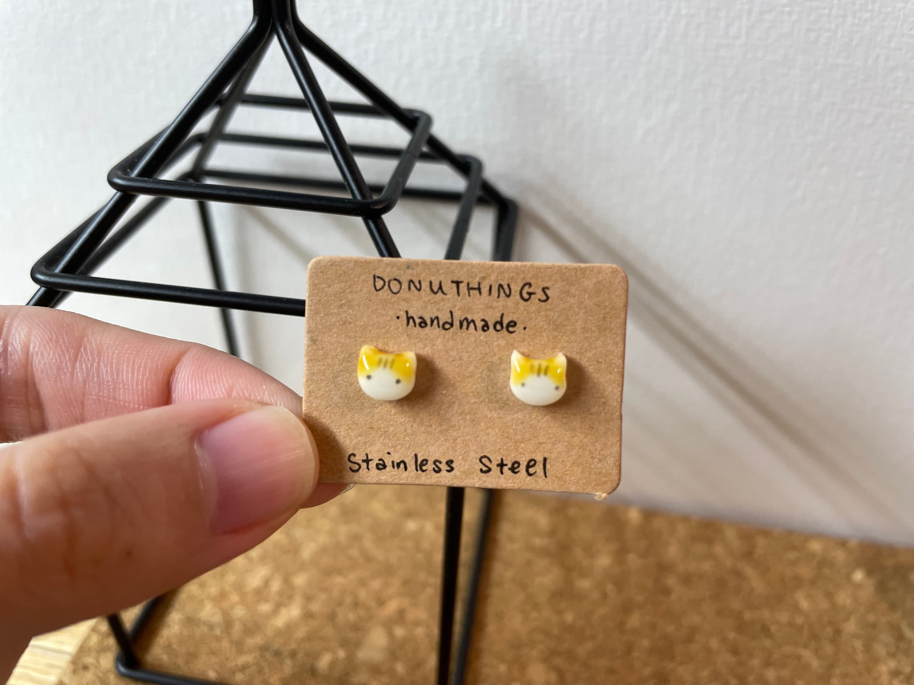 Handmade Ginger Cat Stud Earrings – Stainless Steel Back - image 5
